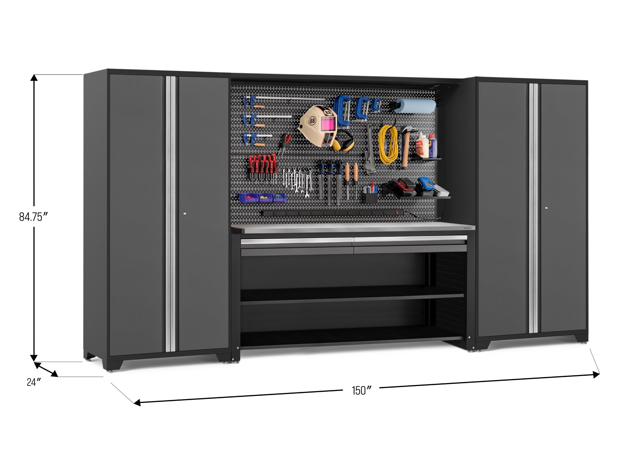 Pro Series 4 Piece Set with 78 in. Workstation, Lockers and Pegboard Accessories Kit