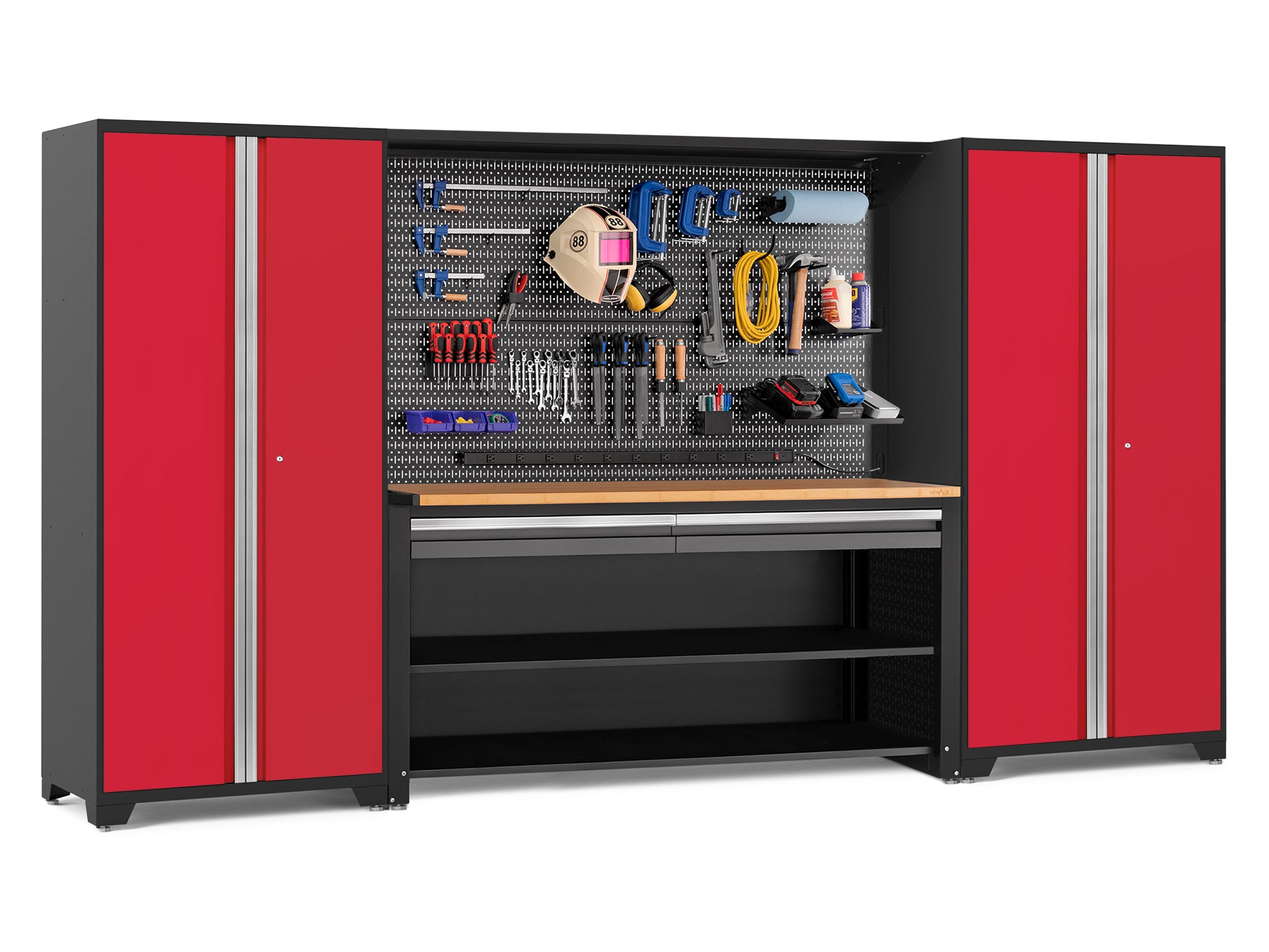 Pro Series 4 Piece Set with 78 in. Workstation, Lockers and Pegboard Accessories Kit