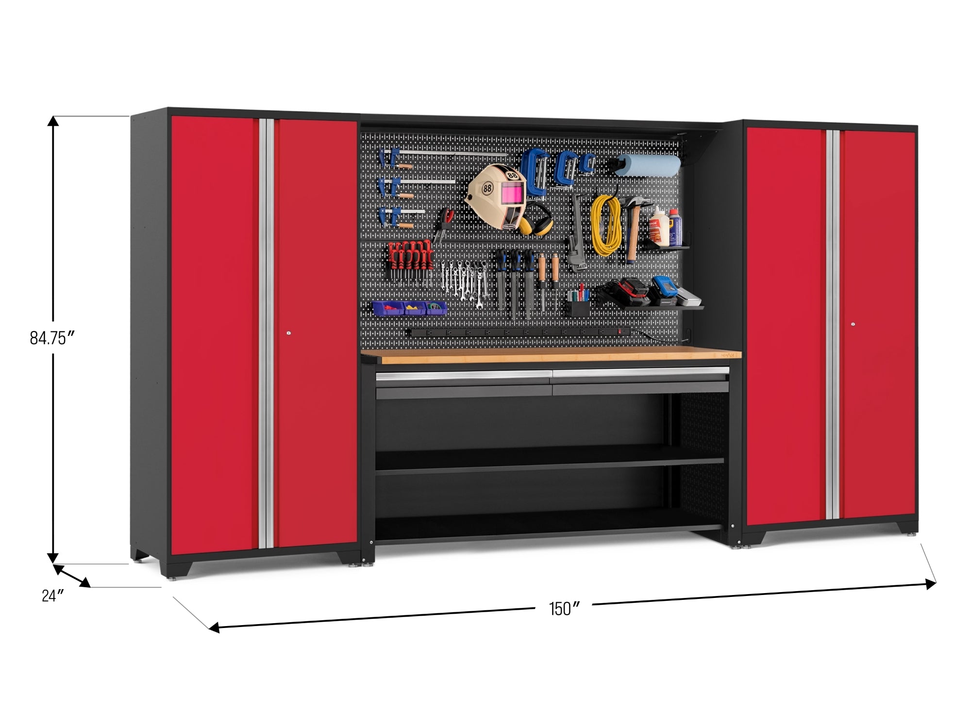 Pro Series 4 Piece Set with 78 in. Workstation, Lockers and Pegboard Accessories Kit