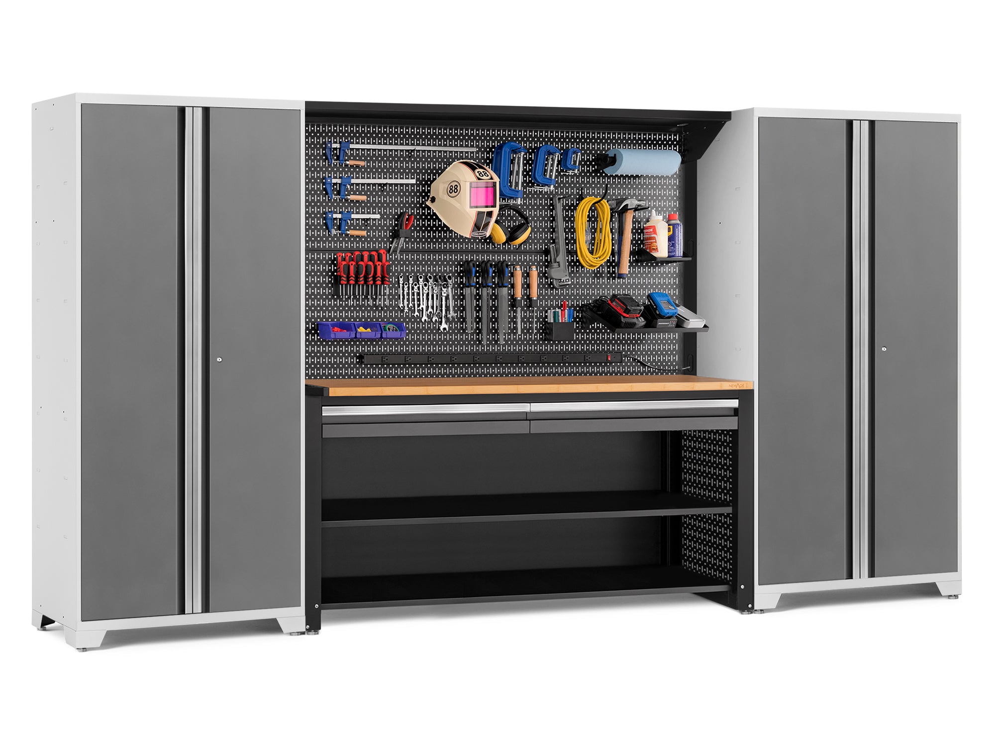 Pro Series 4 Piece Set with 78 in. Workstation, Lockers and Pegboard Accessories Kit