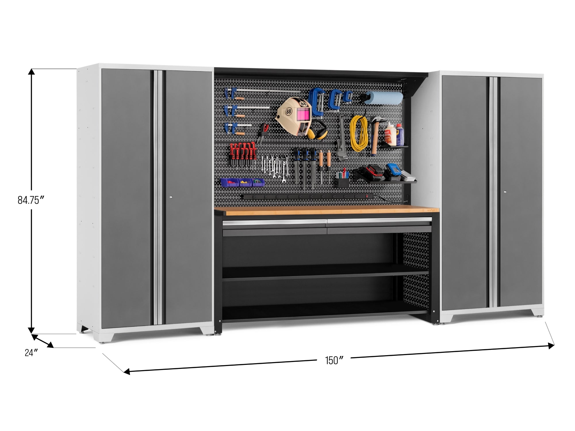 Pro Series 4 Piece Set with 78 in. Workstation, Lockers and Pegboard Accessories Kit