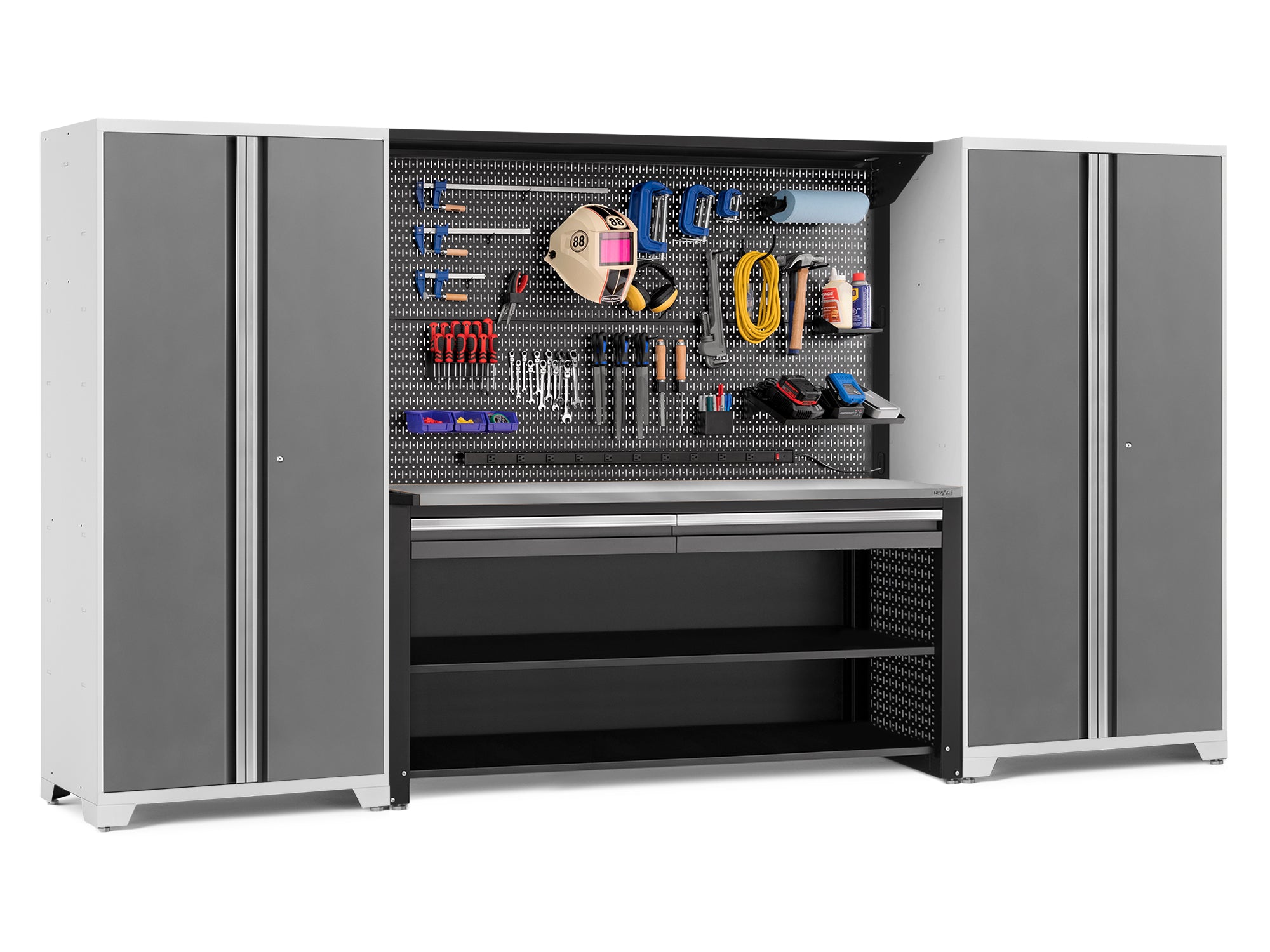 Pro Series 4 Piece Set with 78 in. Workstation, Lockers and Pegboard Accessories Kit