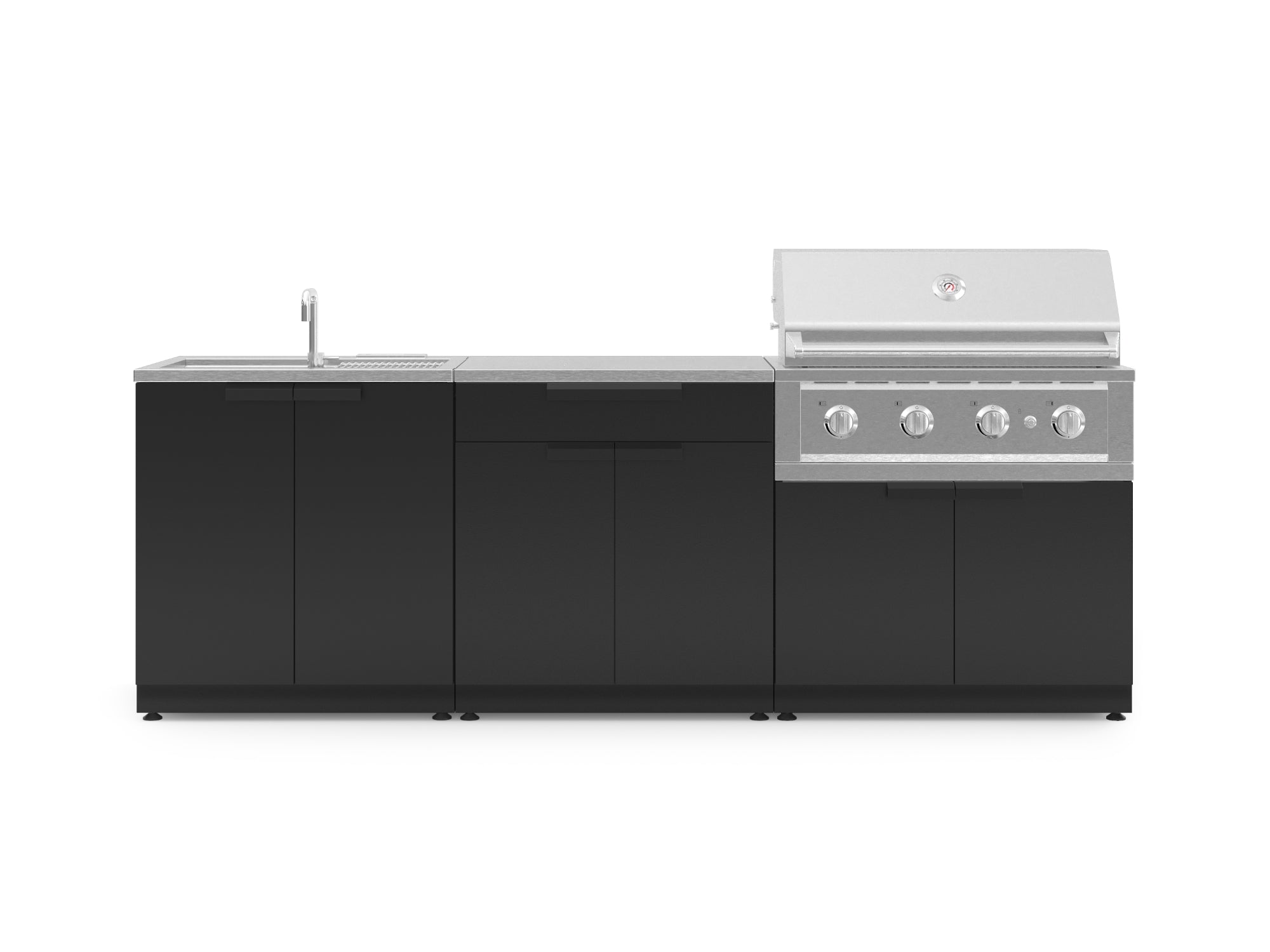 Outdoor Kitchen Stainless-Steel 5 Piece Cabinet Set with Bar, Sink, Grill Cabinet, Performance Grill, and Countertop