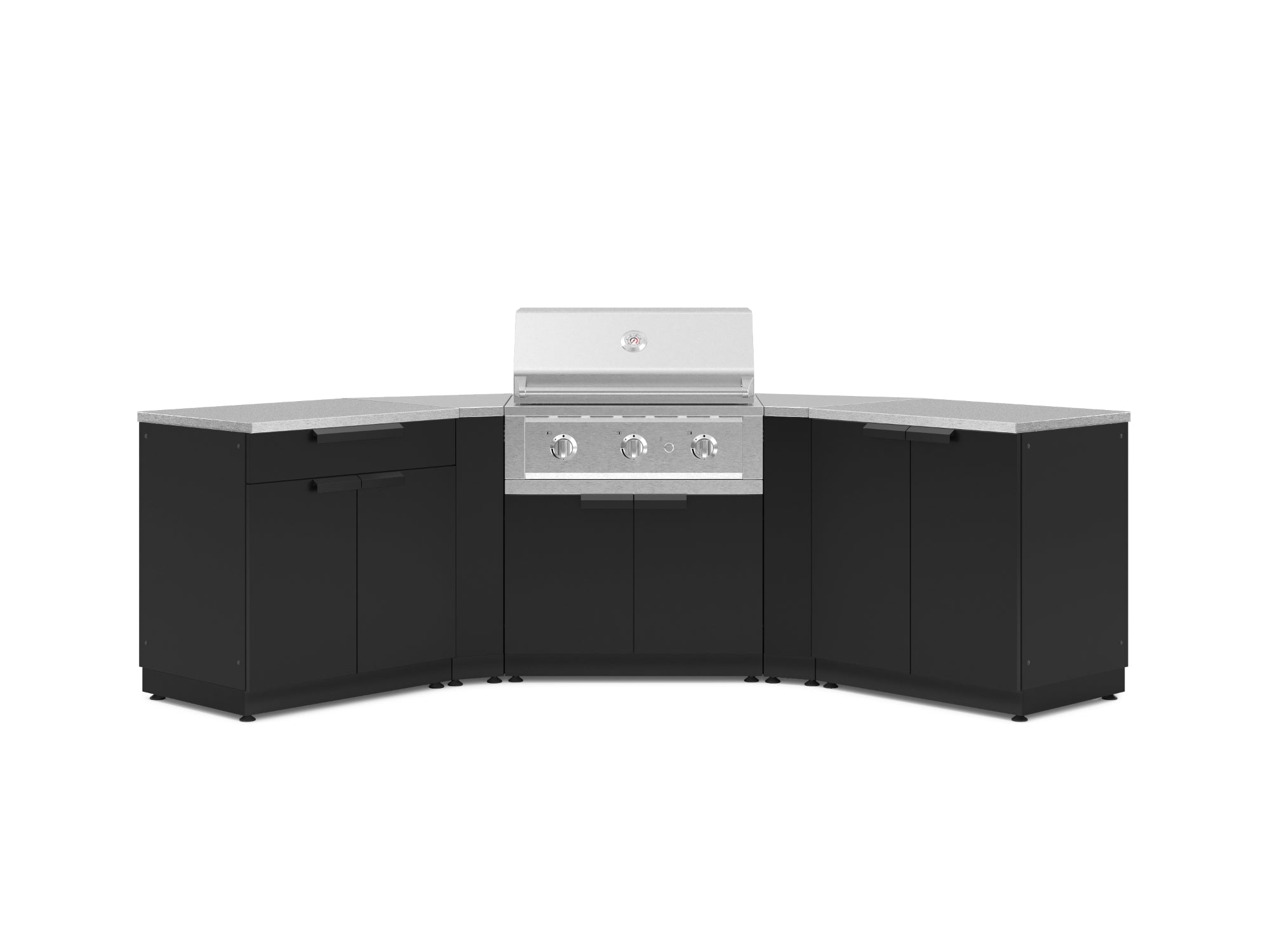Outdoor Kitchen Stainless-Steel 7 Piece Cabinet Set with 2 Door, Bar, Corner, Grill Cabinet, Performance Grill, and Countertops