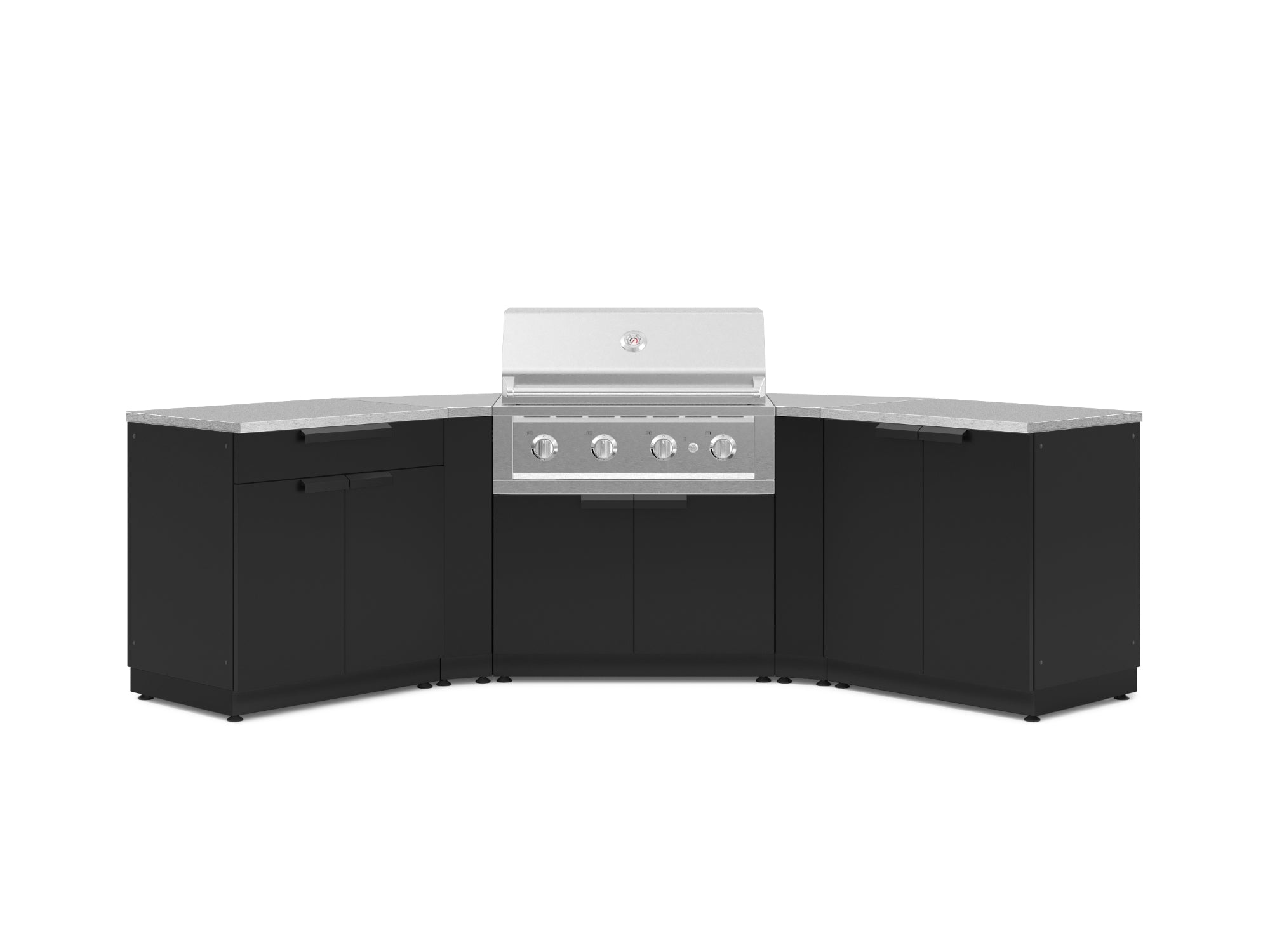 Outdoor Kitchen Stainless-Steel 7 Piece Cabinet Set with 2 Door, Bar, Corner, Grill Cabinet, Performance Grill, and Countertops