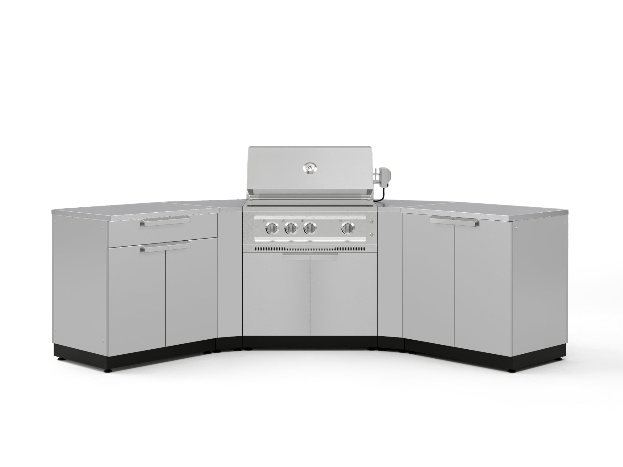 Outdoor Kitchen Stainless-Steel 7 Piece Cabinet Set with 2 Door, Bar, Corner, Grill Cabinet, Platinum Grill, and Countertops