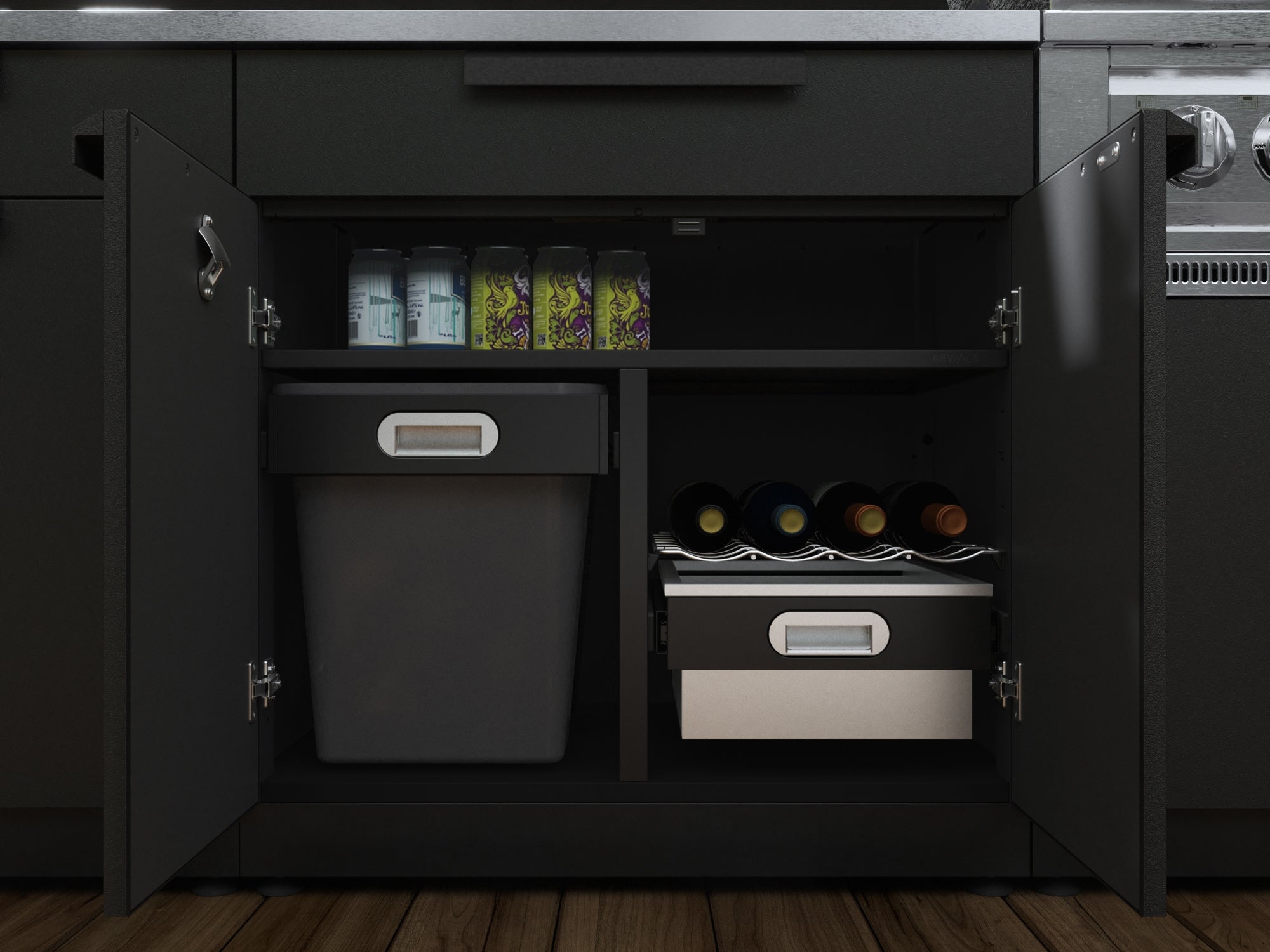 Outdoor Kitchen Stainless-Steel 7 Piece Cabinet Set with 2 Door, Bar, Corner, Grill Cabinet, Platinum Grill, and Countertops