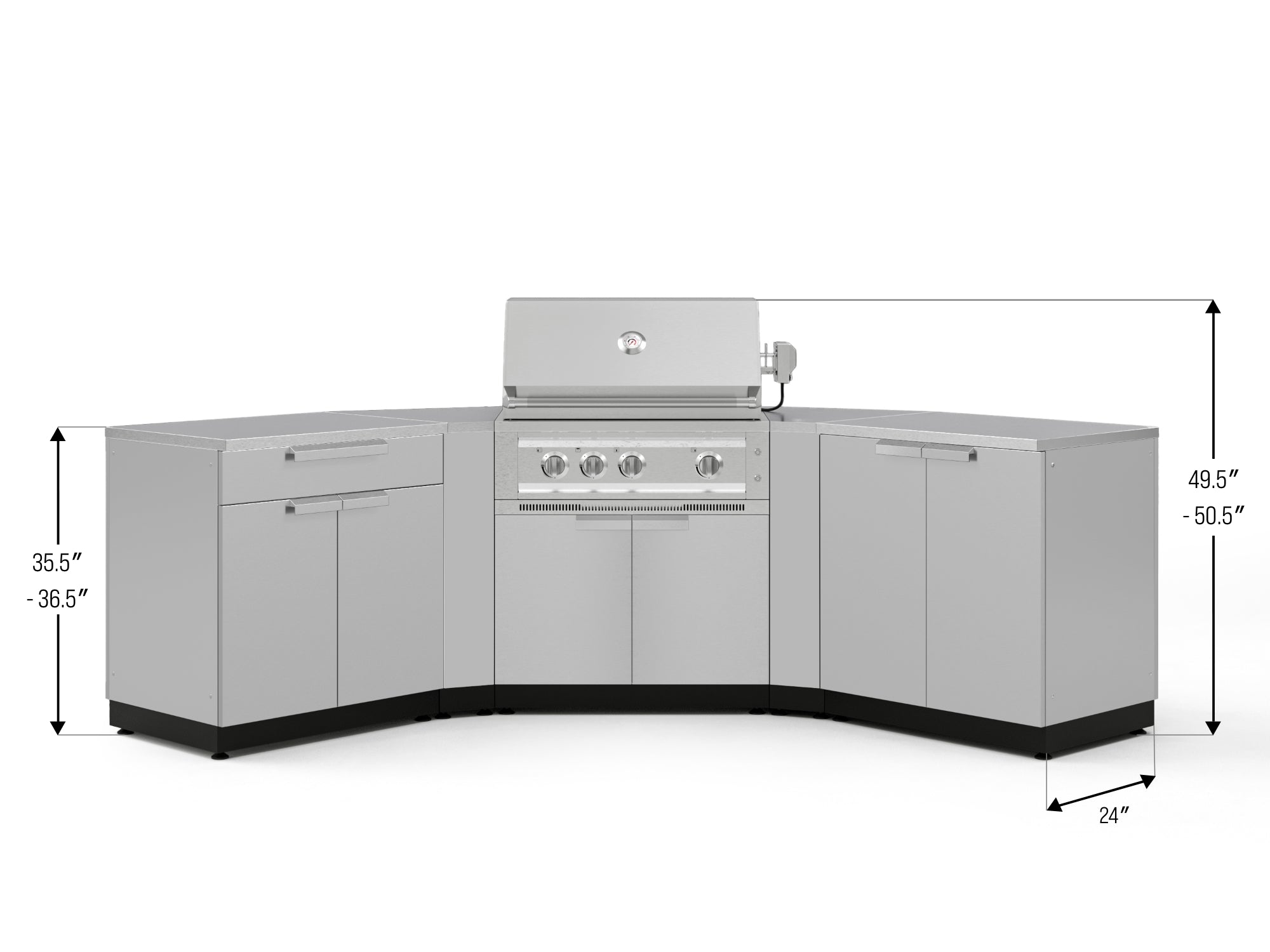 Outdoor Kitchen Stainless-Steel 7 Piece Cabinet Set with 2 Door, Bar, Corner, Grill Cabinet, Platinum Grill, and Countertops
