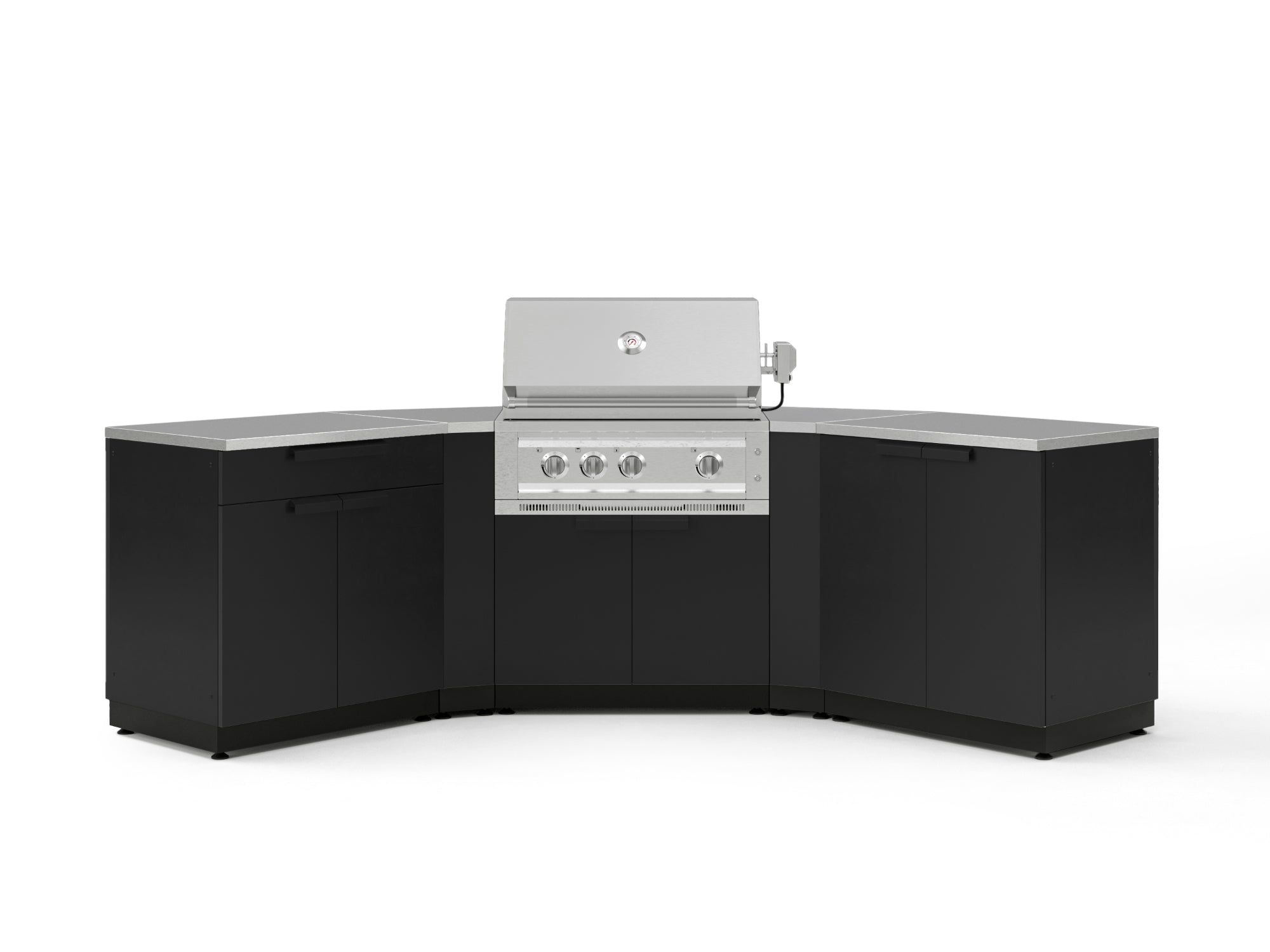 Outdoor Kitchen Stainless-Steel 7 Piece Cabinet Set with 2 Door, Bar, Corner, Grill Cabinet, Platinum Grill, and Countertops