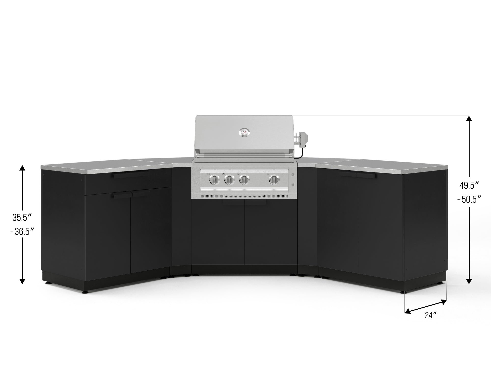 Outdoor Kitchen Stainless-Steel 7 Piece Cabinet Set with 2 Door, Bar, Corner, Grill Cabinet, Platinum Grill, and Countertops