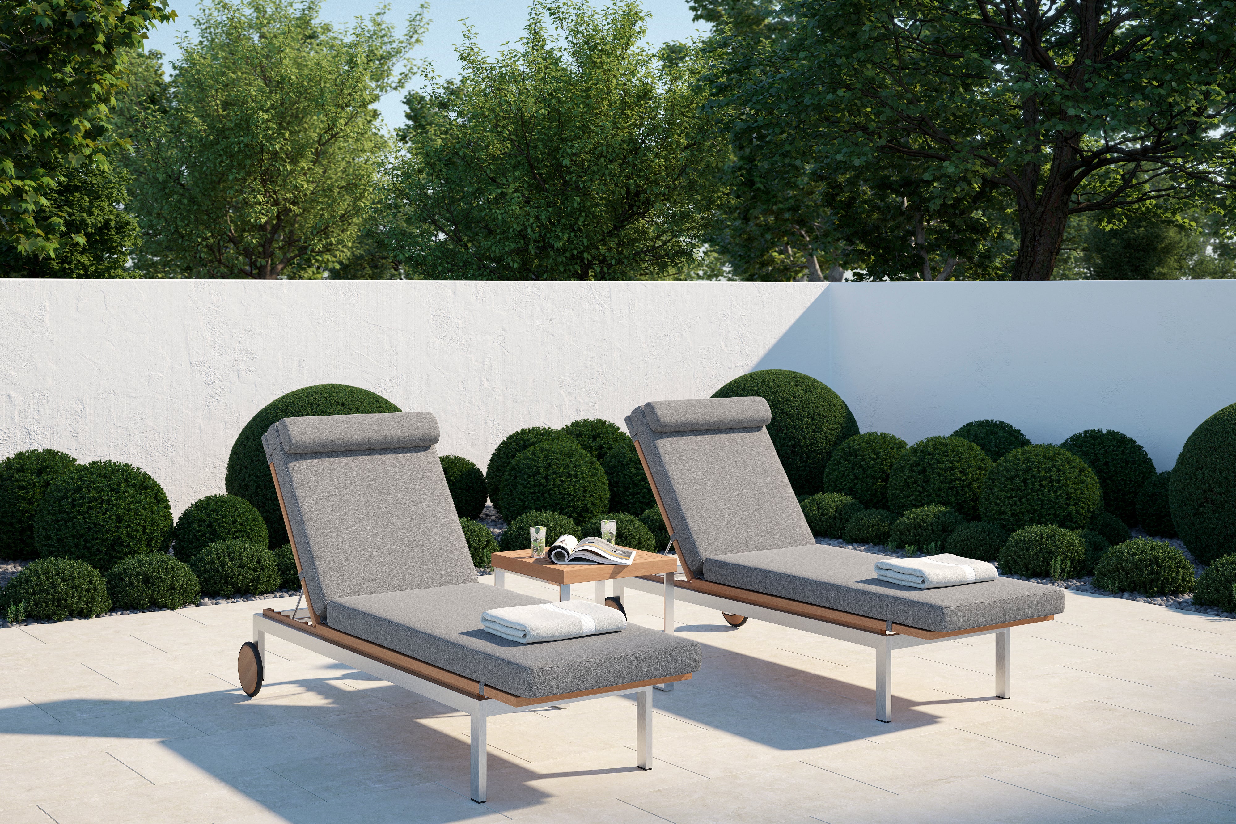 Monterey Teak Chaise Lounge (Set of 2) with Side Table