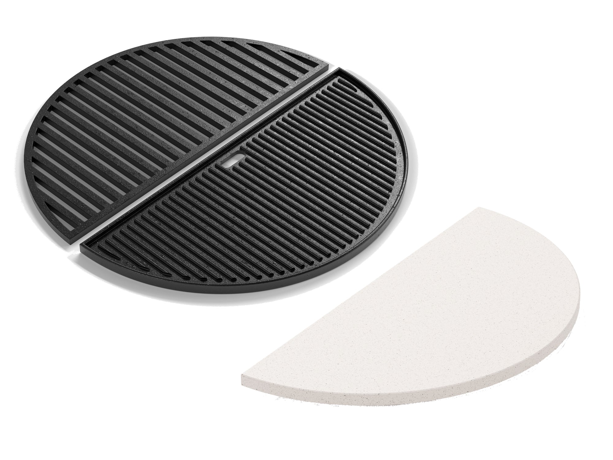 Outdoor Kitchen Kamado 2-Piece Bundle (22 in. Cast Iron Griddle, 14 in. Half Moon Heat Diffuser)