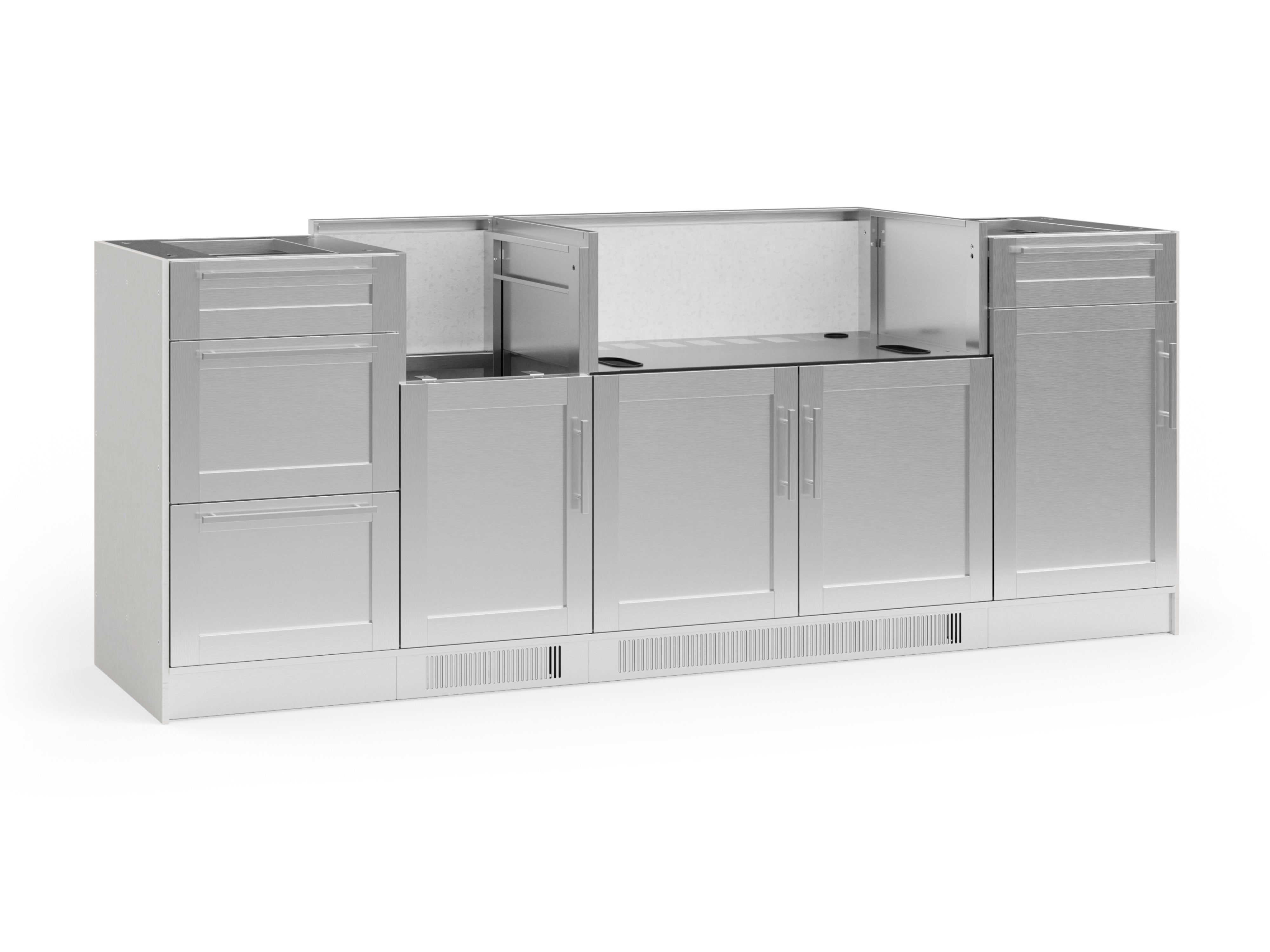 Outdoor Kitchen Signature Series 5 Piece Cabinet Set with Dual Side Burner, 3 drawer, 1 door and Grill Cabinet