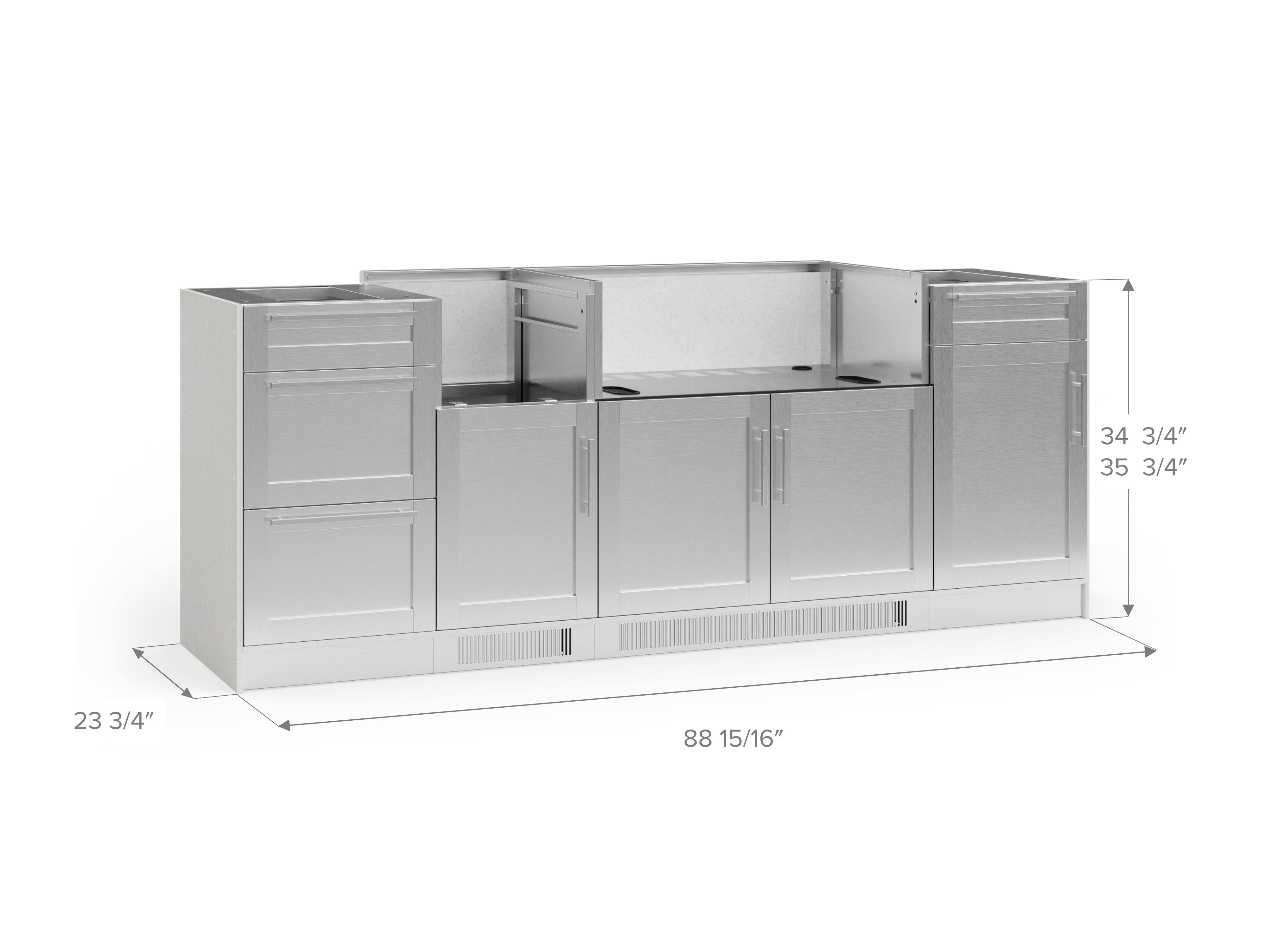 Outdoor Kitchen Signature Series 5 Piece Cabinet Set with Dual Side Burner, 3 drawer, 1 door and Grill Cabinet