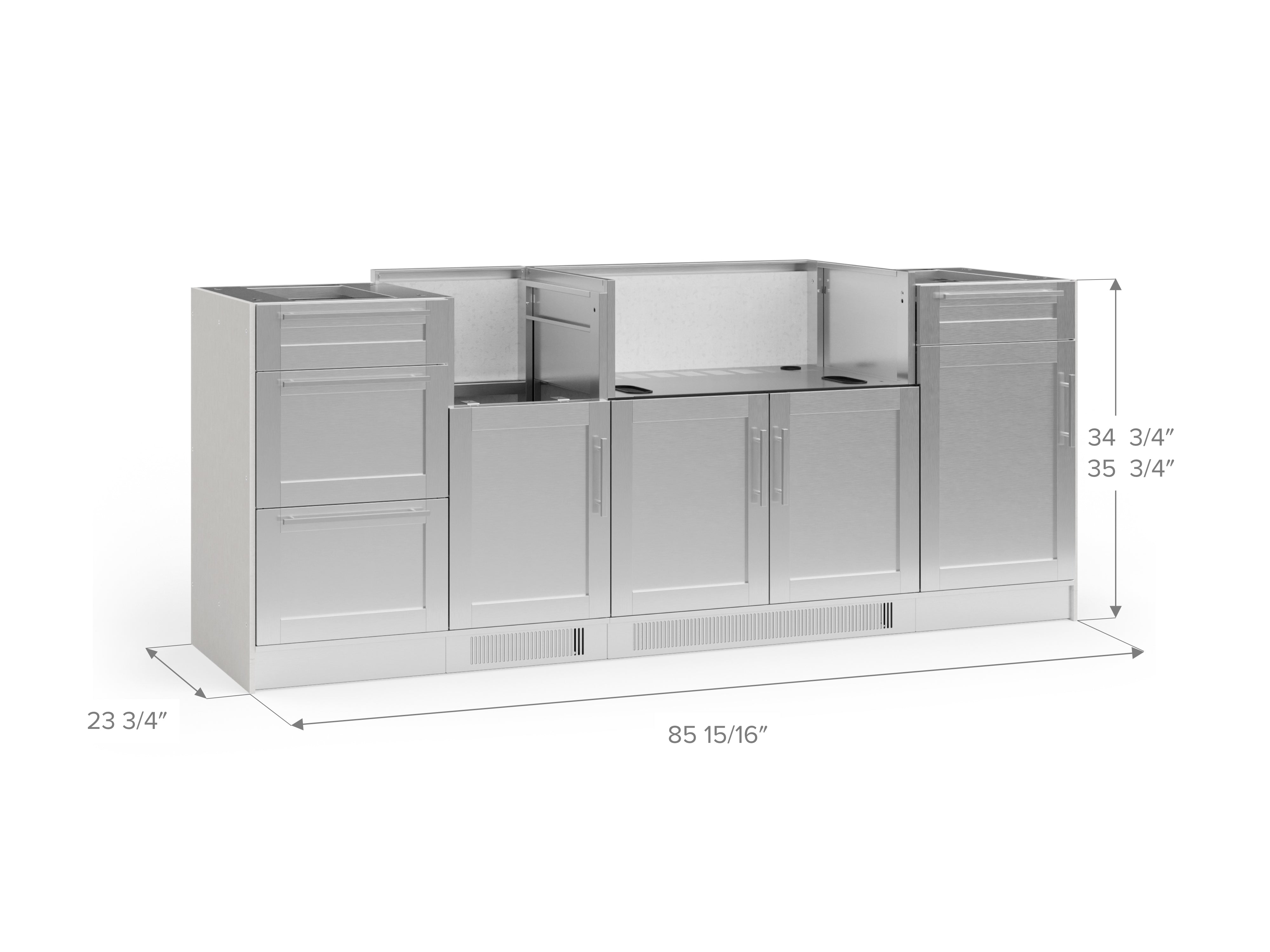 Outdoor Kitchen Signature Series 5 Piece Cabinet Set with Dual Side Burner, 3 drawer, 1 door and Grill Cabinet