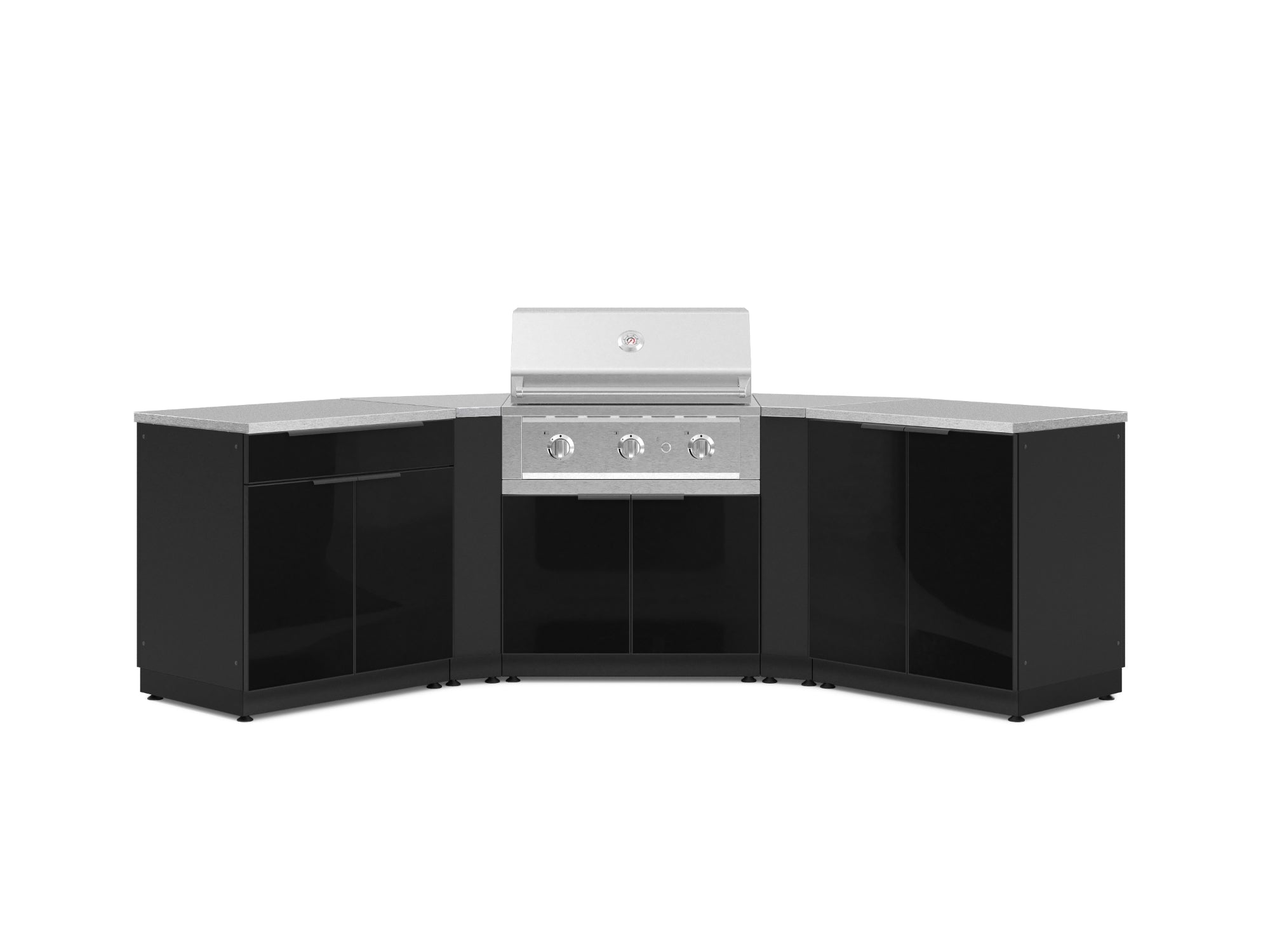 Outdoor Kitchen Aluminum 7 Piece Cabinet Set with 2 Door, Bar, Corner, Grill Cabinet, Performance Grill, and Countertops