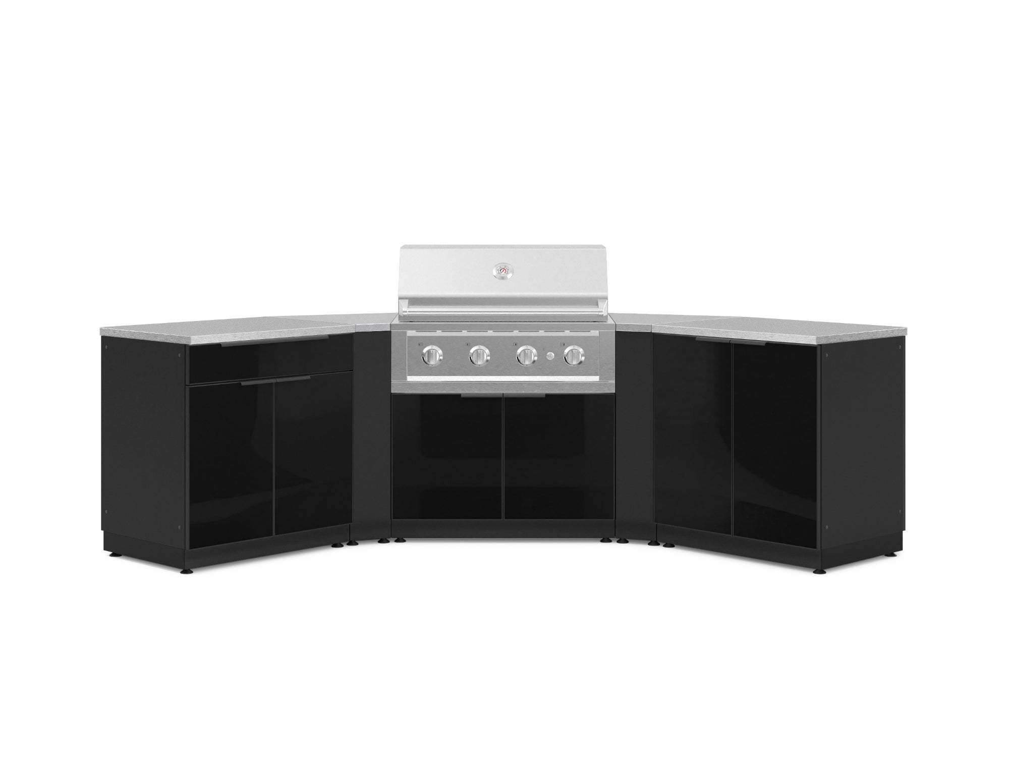 Outdoor Kitchen Aluminum 7 Piece Cabinet Set with 2 Door, Bar, Corner, Grill Cabinet, Performance Grill, and Countertops