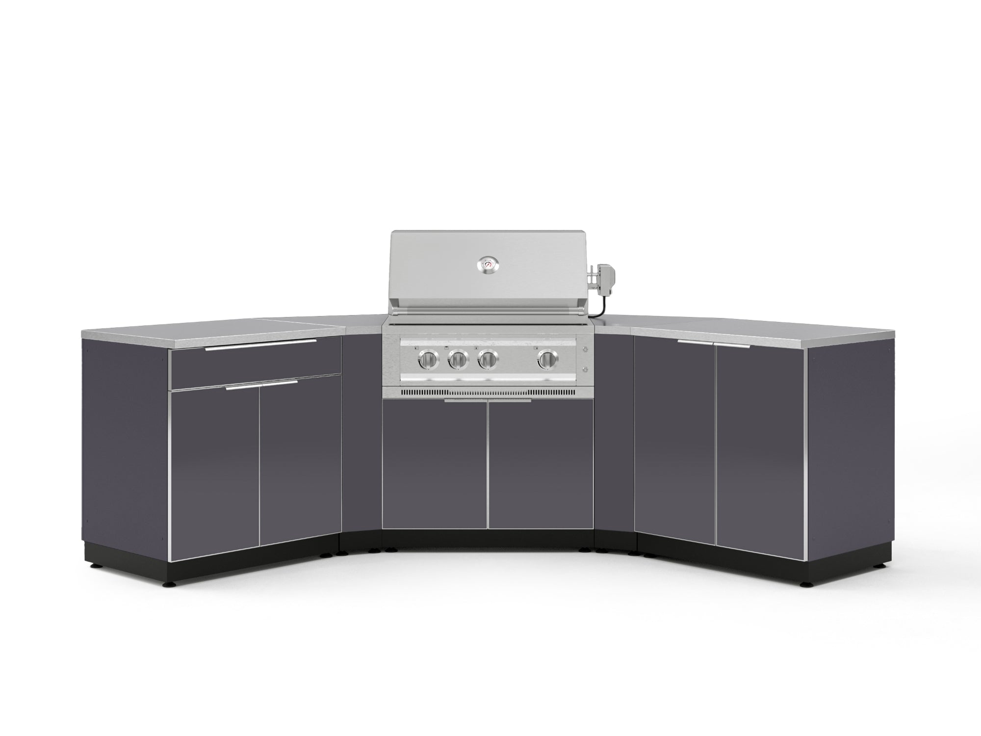 Outdoor Kitchen Aluminum 7 Piece Cabinet Set with 2 Door, Bar, Corner, Grill Cabinet, Platinum Grill, and Countertops