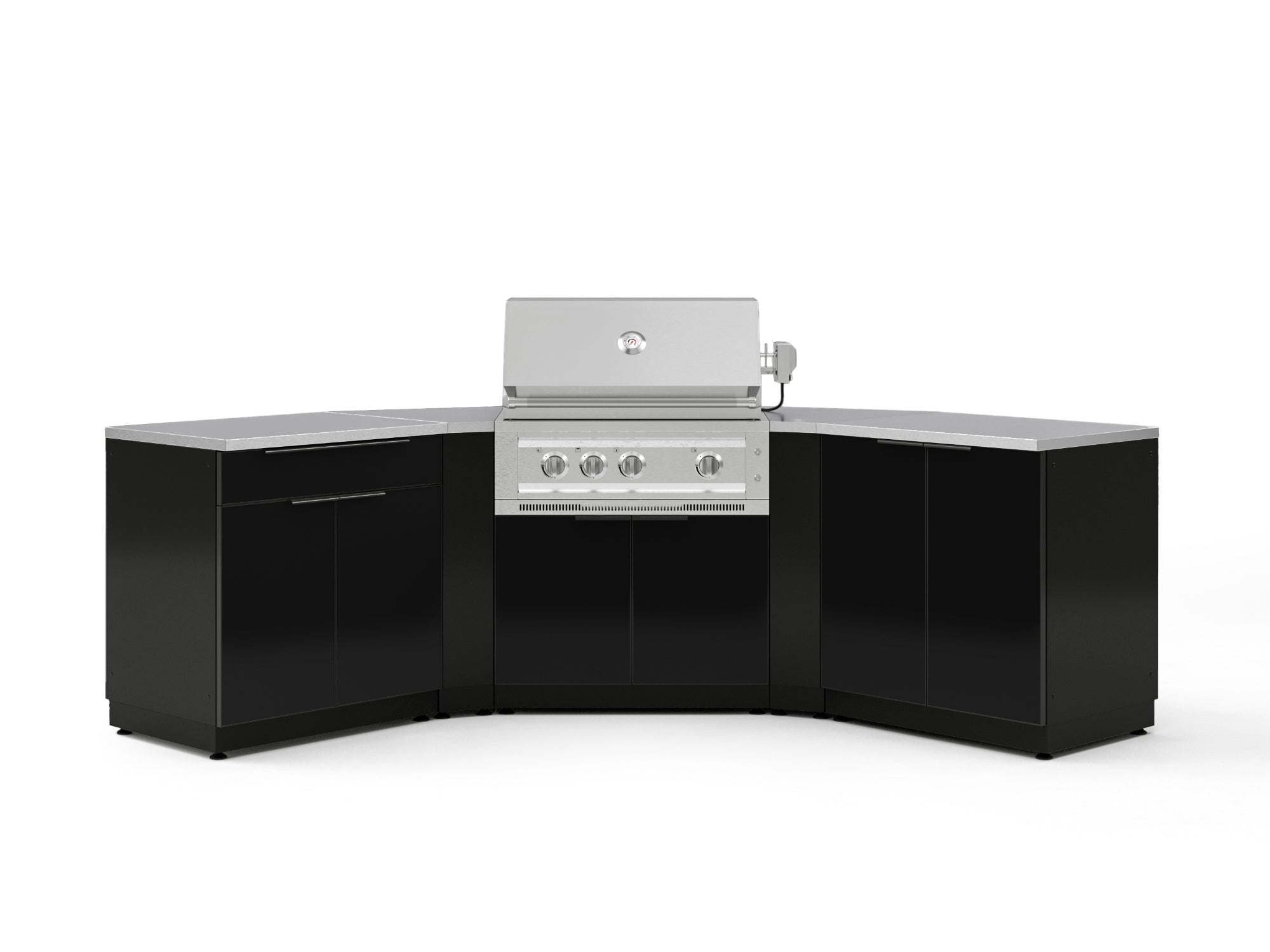 Outdoor Kitchen Aluminum 7 Piece Cabinet Set with 2 Door, Bar, Corner, Grill Cabinet, Platinum Grill, and Countertops