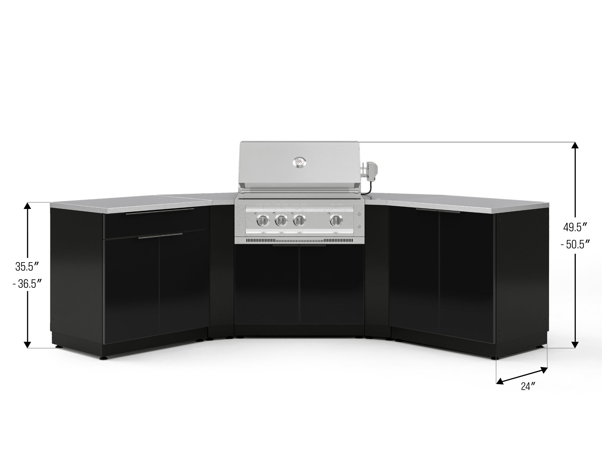 Outdoor Kitchen Aluminum 7 Piece Cabinet Set with 2 Door, Bar, Corner, Grill Cabinet, Platinum Grill, and Countertops