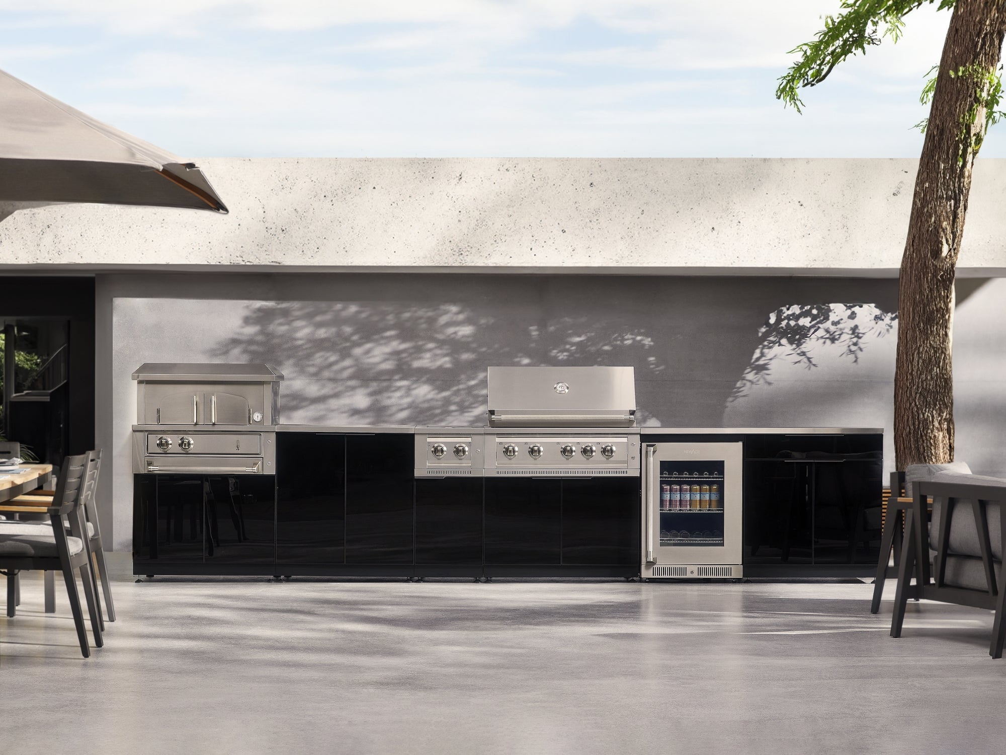 Outdoor Kitchen Aluminum 7 Piece Cabinet Set with 2 Door, Bar, Corner, Grill Cabinet, Platinum Grill, and Countertops