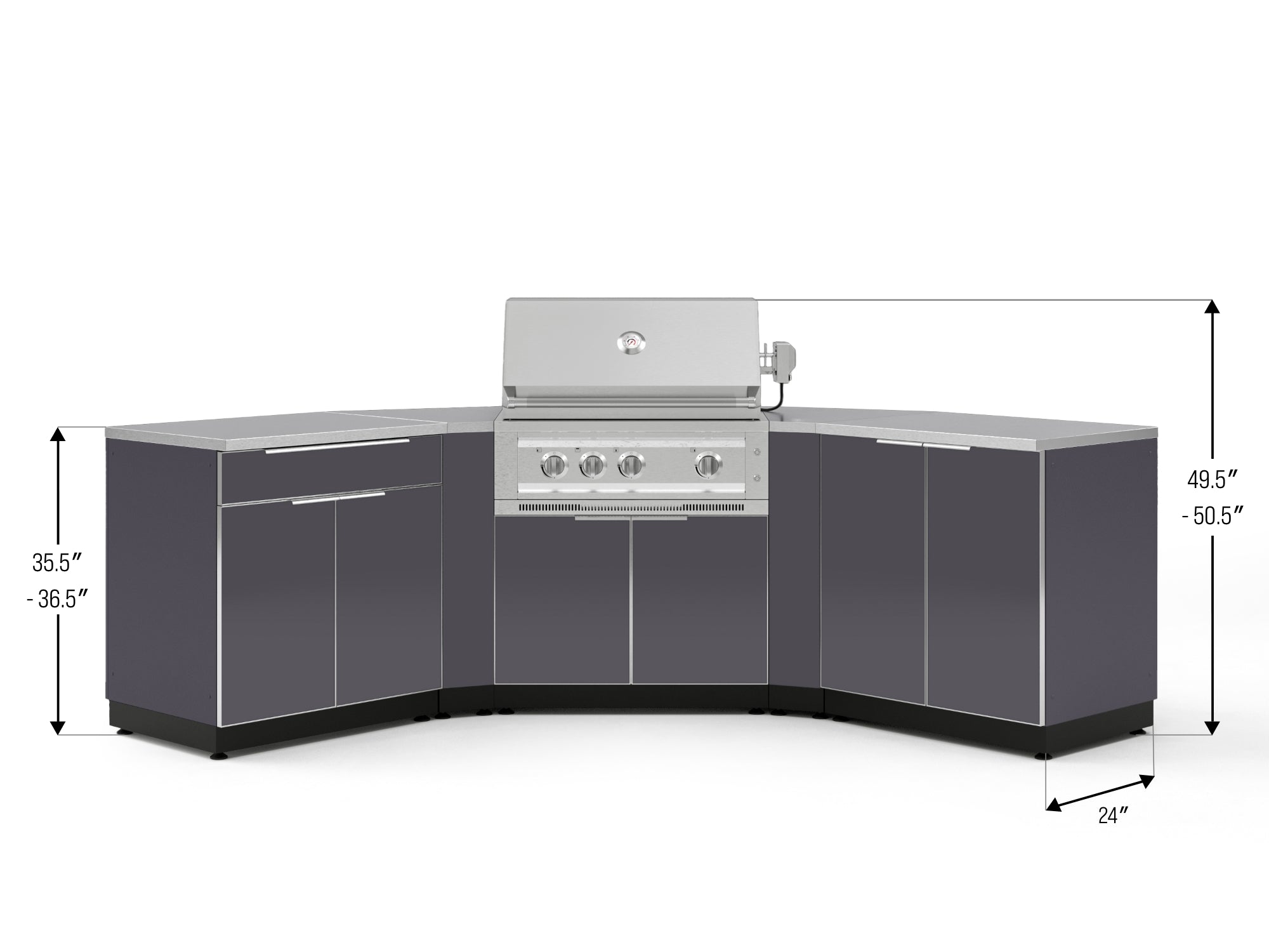 Outdoor Kitchen Aluminum 7 Piece Cabinet Set with 2 Door, Bar, Corner, Grill Cabinet, Platinum Grill, and Countertops