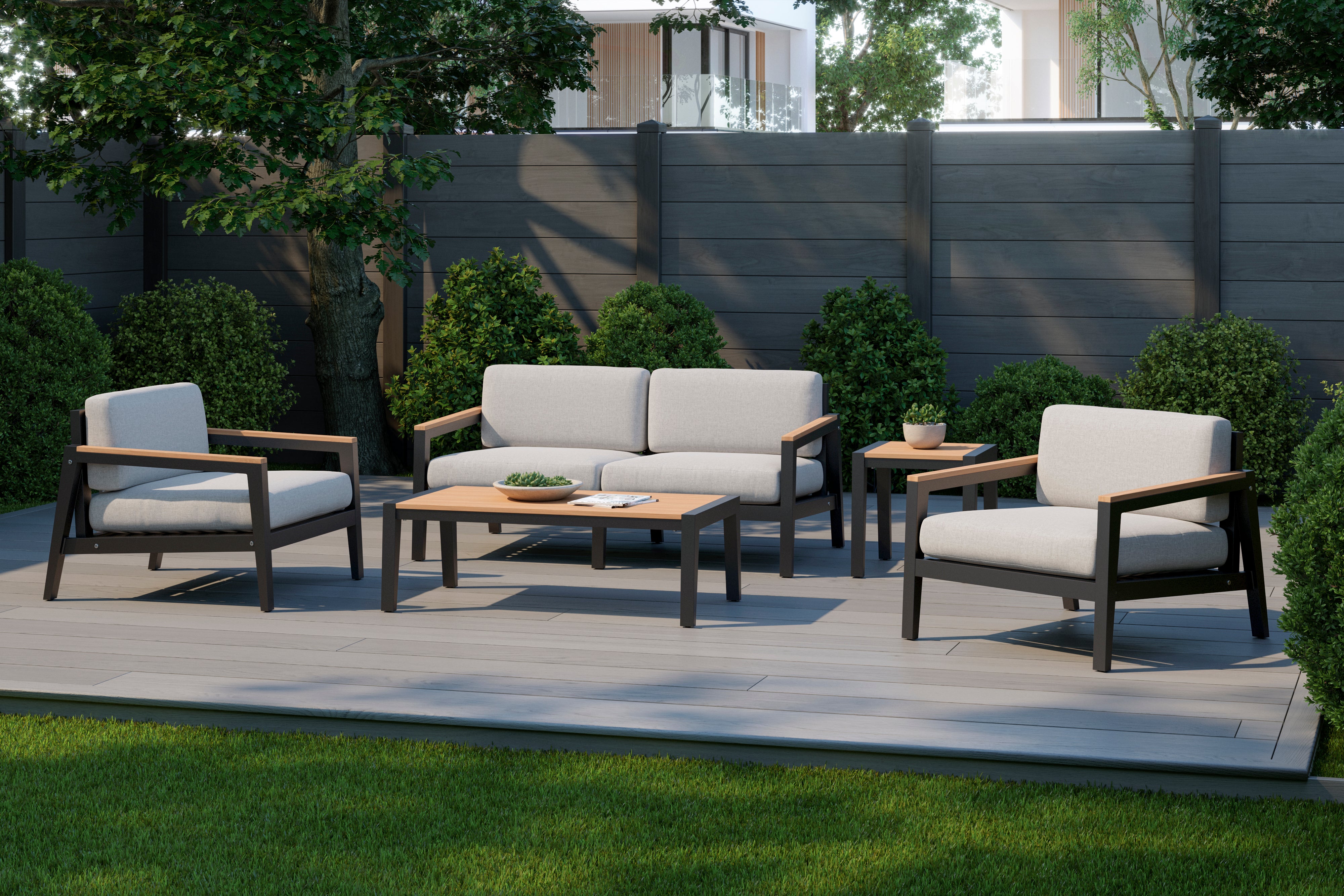 Rhodes 4 Seater Chat Set with Coffee Table and Side Table