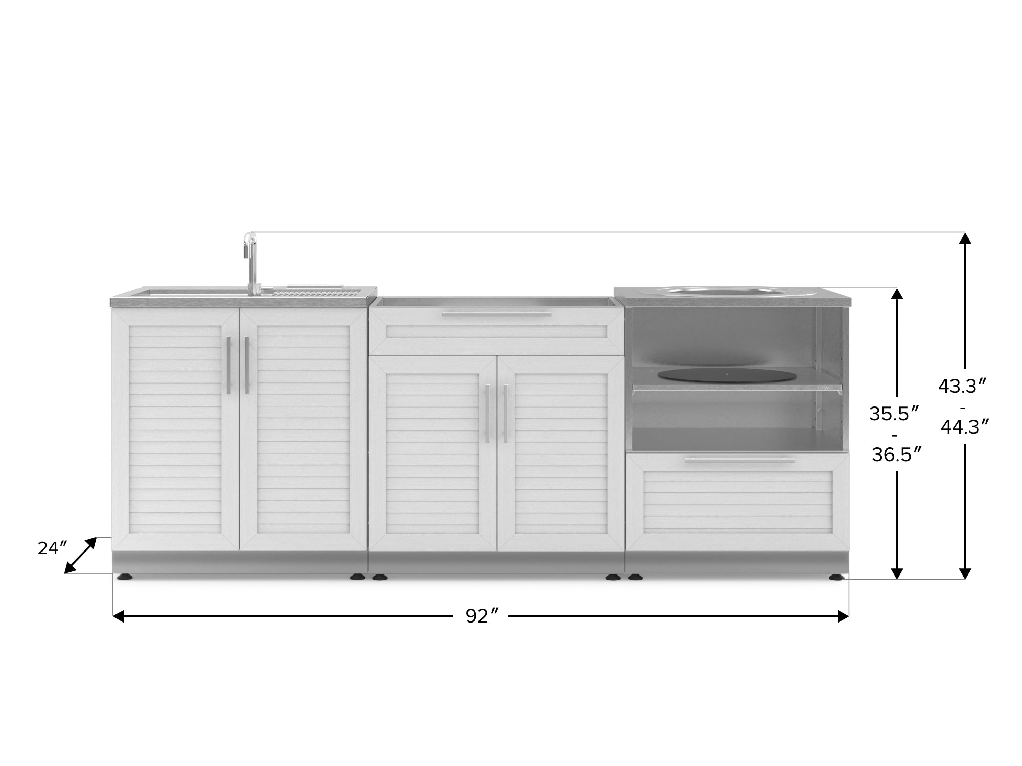 Outdoor Kitchen Stainless Steel Louvered Doors 3 Piece Cabinet Set with Bar, Sink and Kamado Cabinet