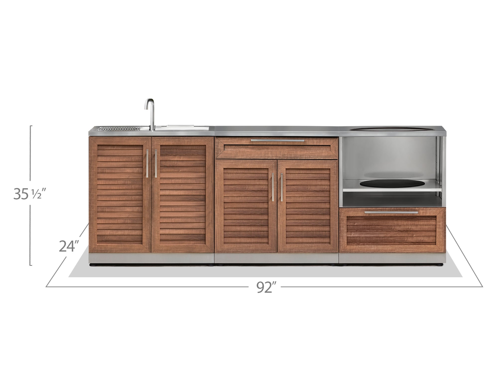 Outdoor Kitchen Stainless Steel Louvered Doors 3 Piece Cabinet Set with Bar, Sink and Kamado Cabinet