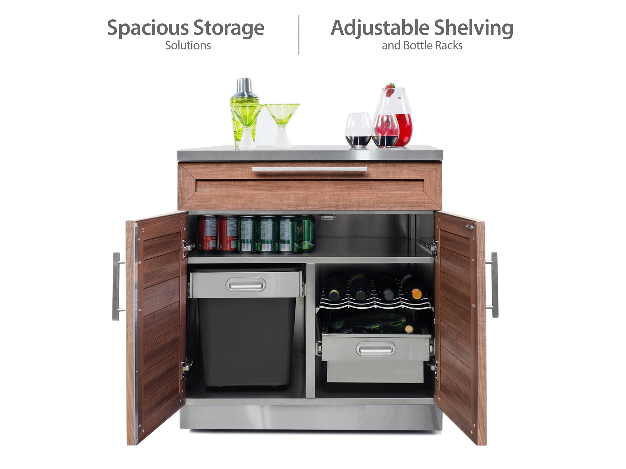 Outdoor Kitchen Stainless Steel Louvered Doors 3 Piece Cabinet Set with Bar, Sink and Kamado Cabinet