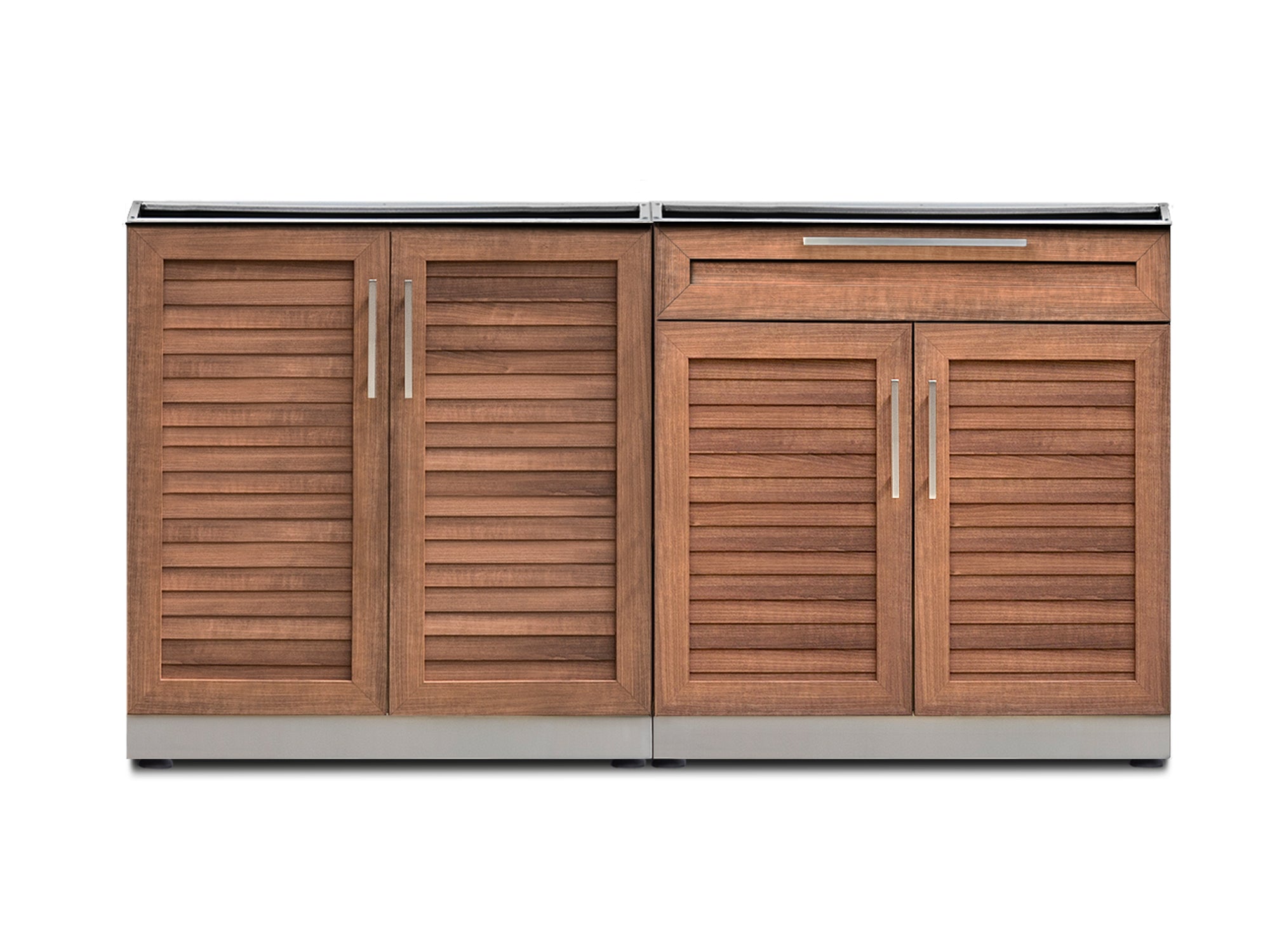 Outdoor Kitchen Stainless Steel Louvered Doors 2 Piece Cabinet Set with 2-Door Drawer and 2-Door Cabinet
