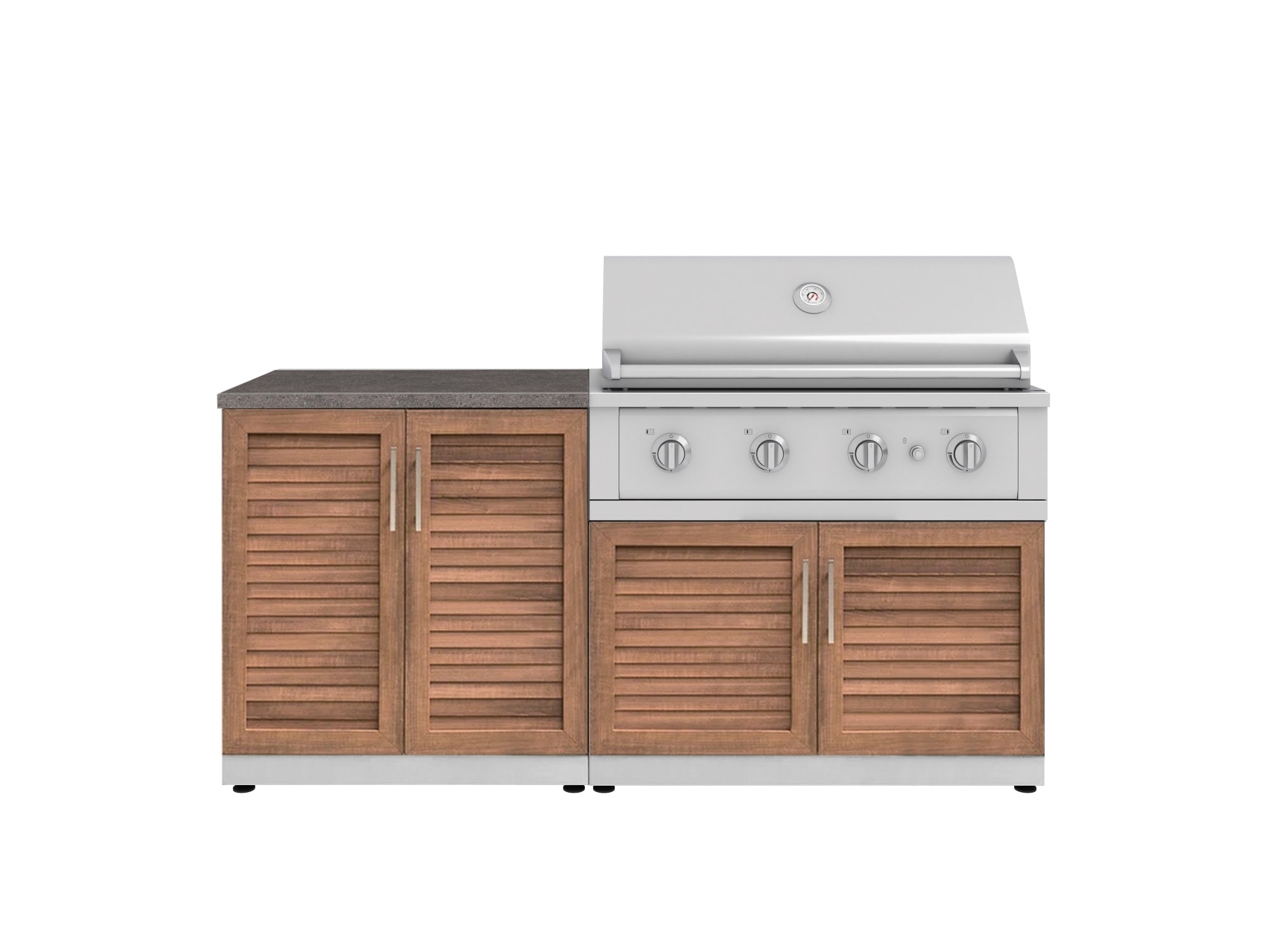 Outdoor Kitchen Stainless Steel Louvered Doors 4 Piece Cabinet Set with 2 Door, Grill Cabinet, Performance Grill and Countertop