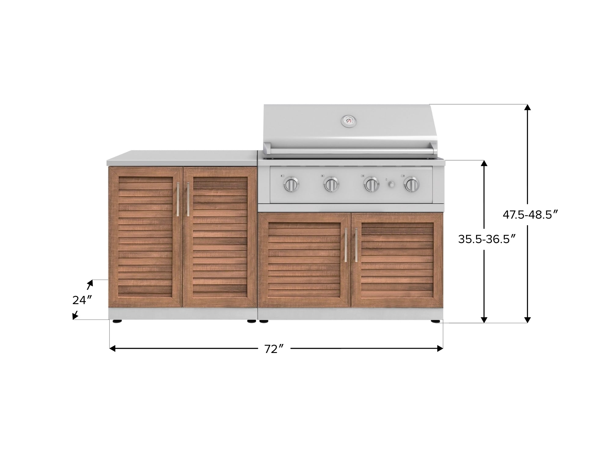 Outdoor Kitchen Stainless Steel Louvered Doors 4 Piece Cabinet Set with 2 Door, Grill Cabinet, Performance Grill and Countertop