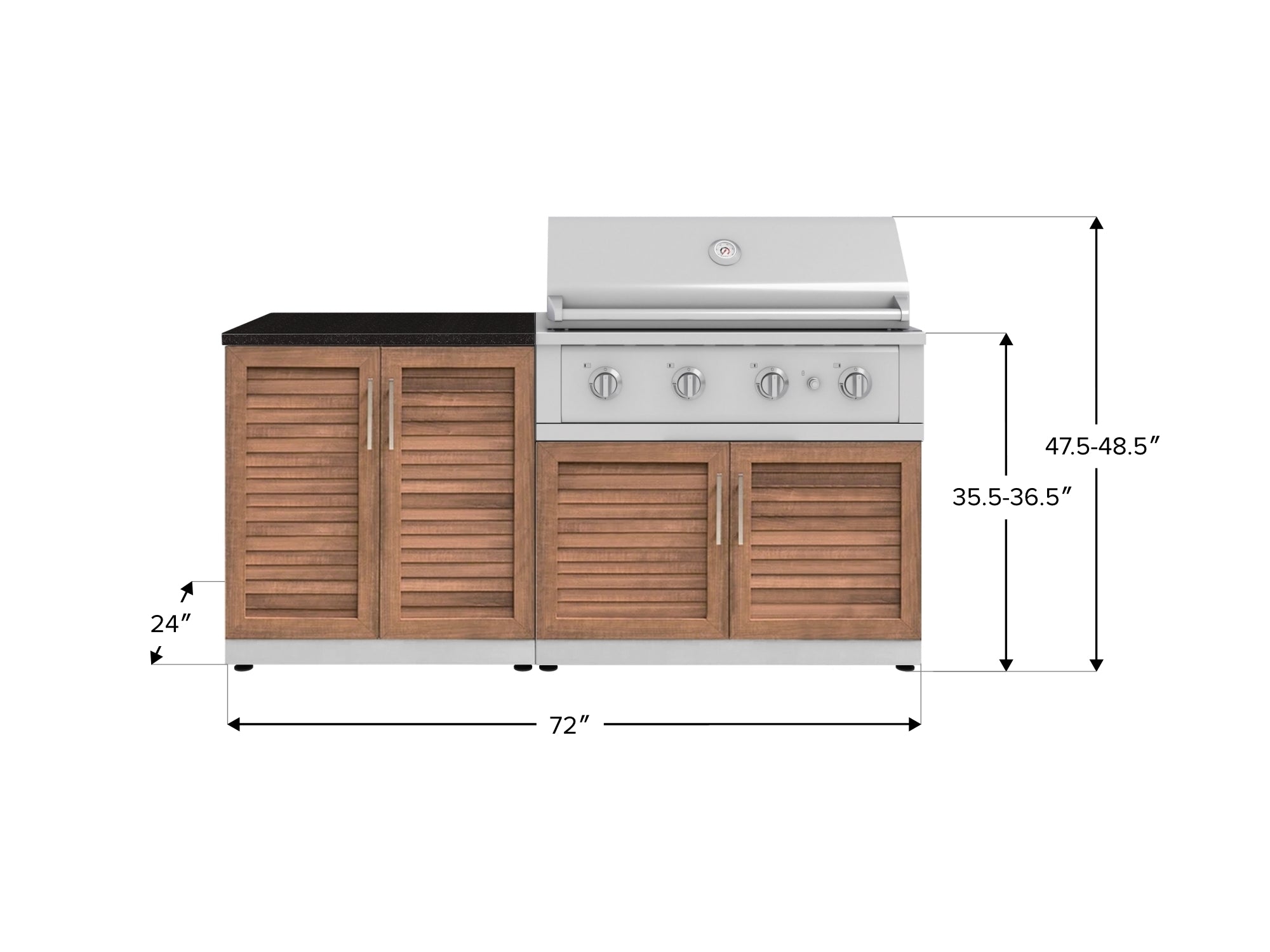 Outdoor Kitchen Stainless Steel Louvered Doors 4 Piece Cabinet Set with 2 Door, Grill Cabinet, Performance Grill and Countertop