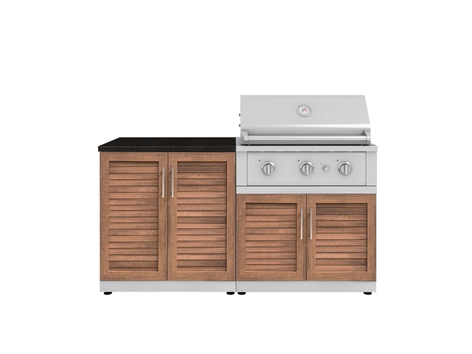Outdoor Kitchen Stainless Steel Louvered Doors 4 Piece Cabinet Set with 2 Door, Grill Cabinet, Performance Grill and Countertop