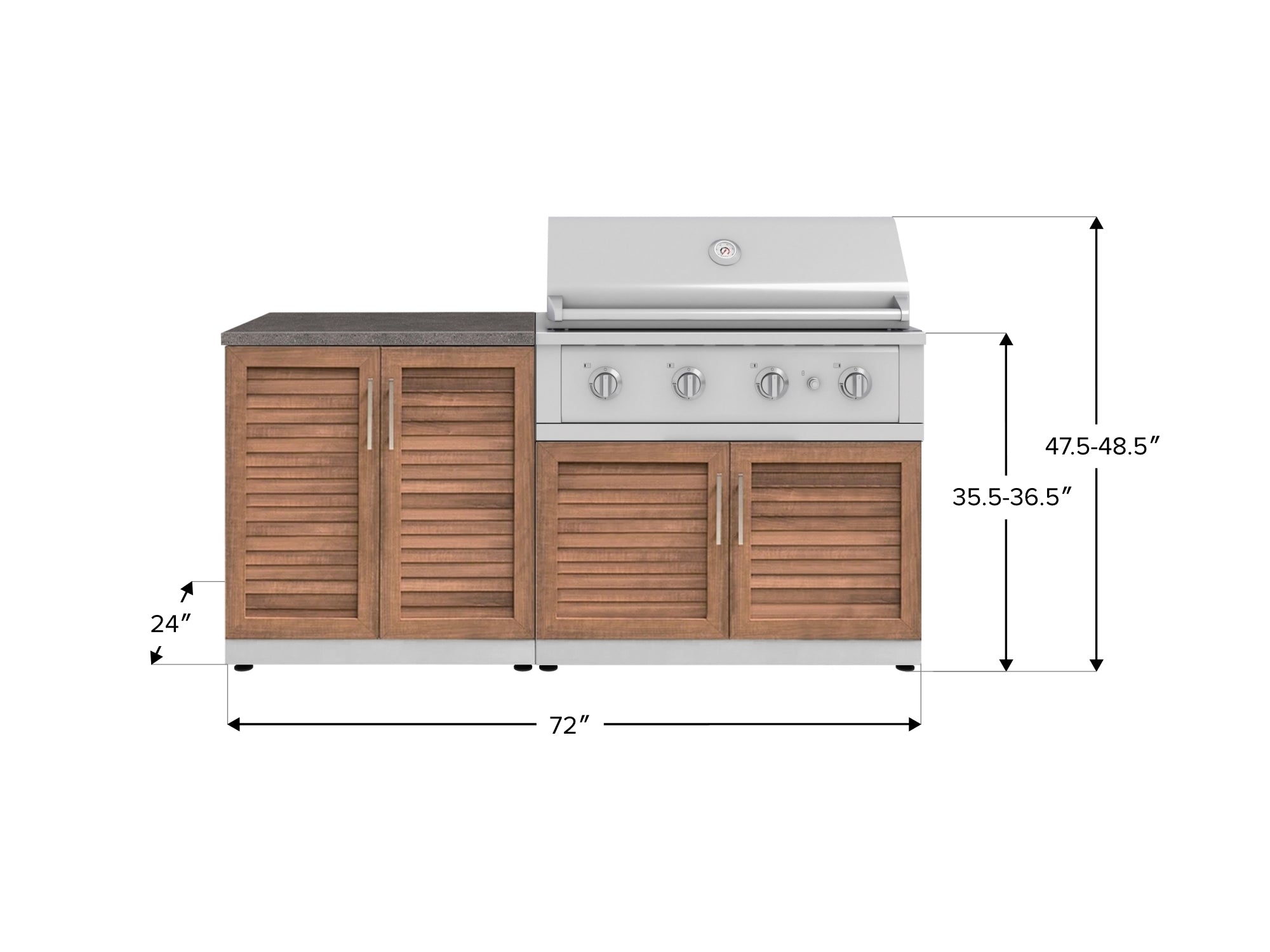 Outdoor Kitchen Stainless Steel Louvered Doors 4 Piece Cabinet Set with 2 Door, Grill Cabinet, Performance Grill and Countertop