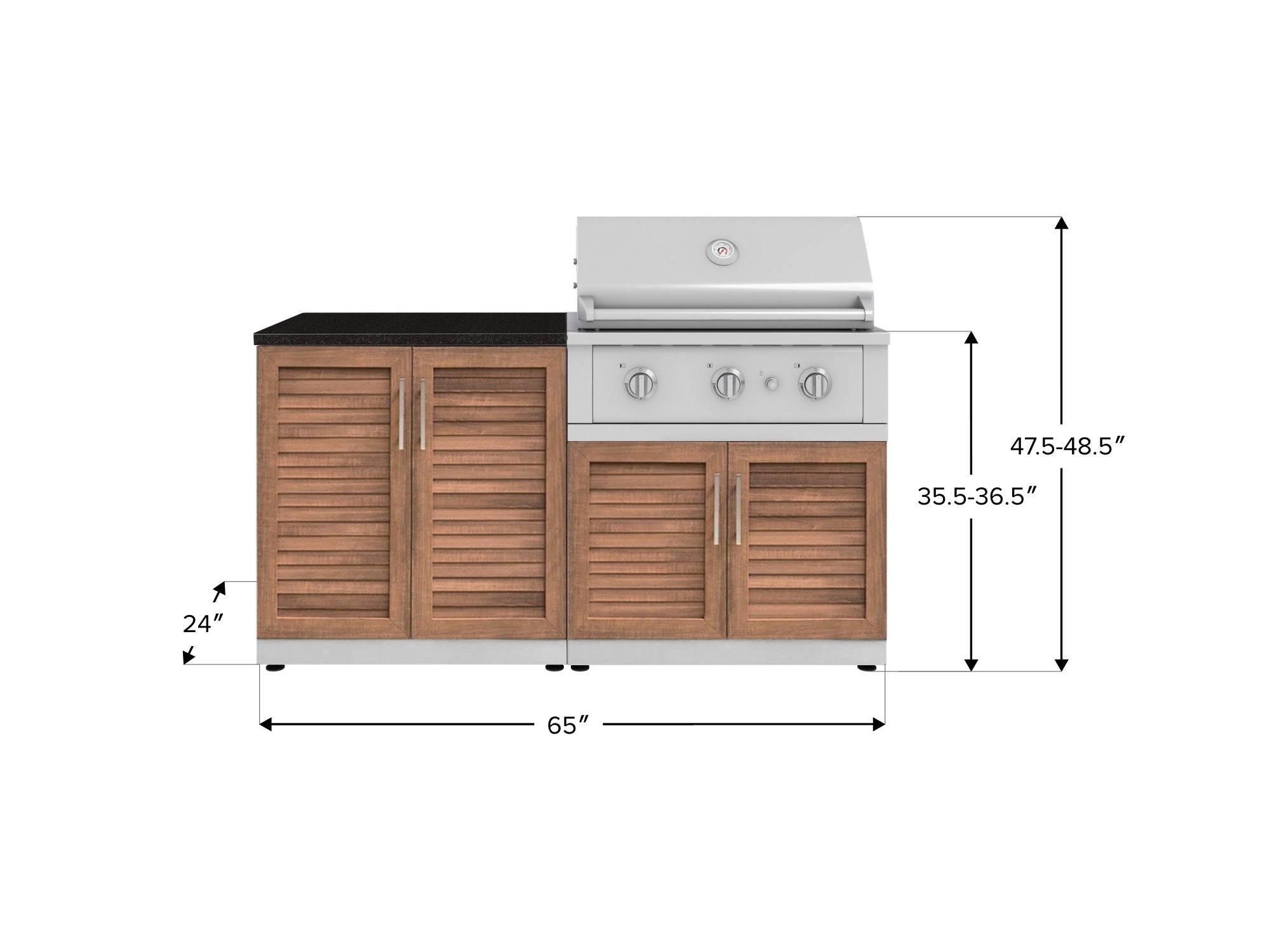Outdoor Kitchen Stainless Steel Louvered Doors 4 Piece Cabinet Set with 2 Door, Grill Cabinet, Performance Grill and Countertop