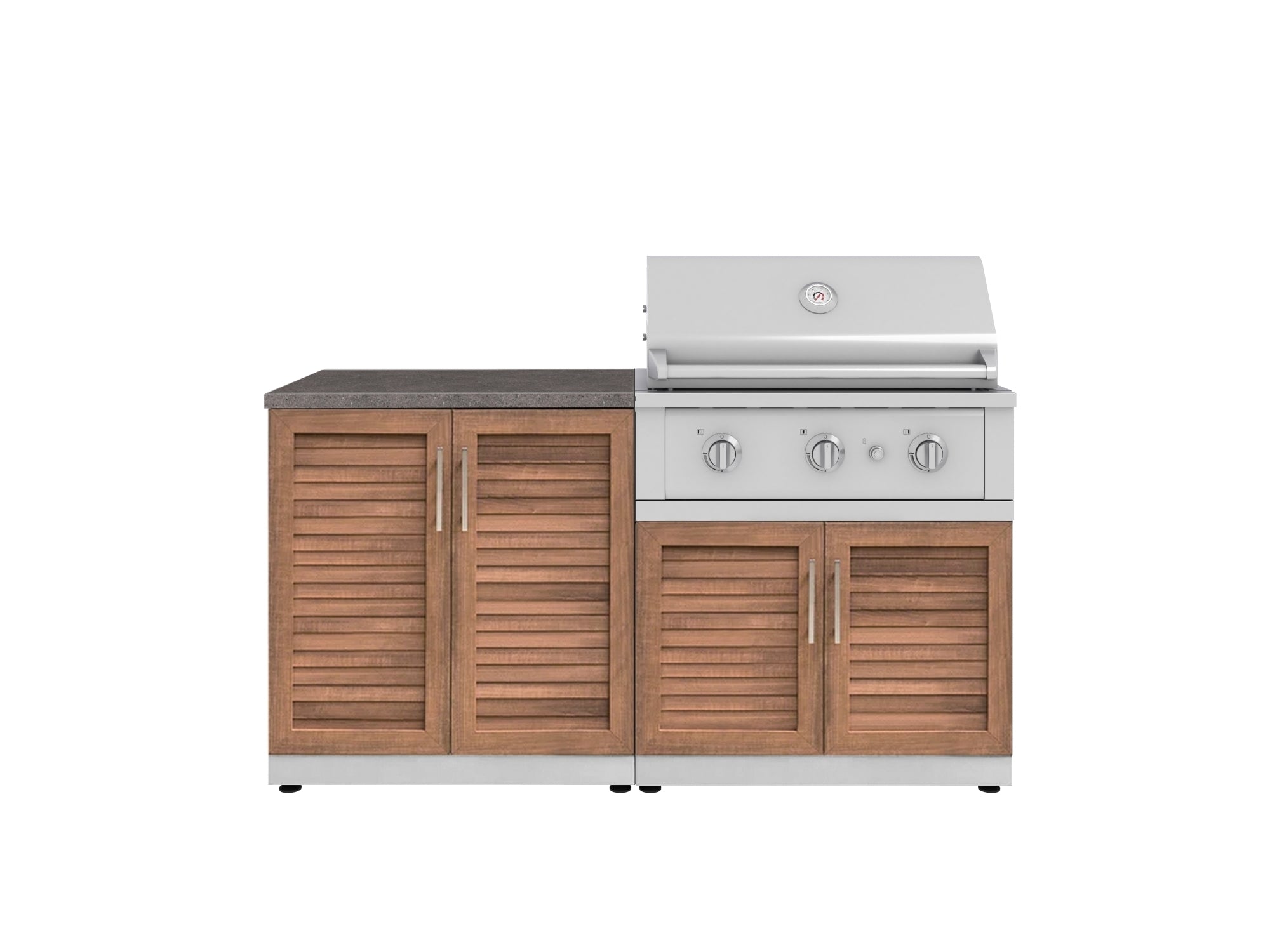 Outdoor Kitchen Stainless Steel Louvered Doors 4 Piece Cabinet Set with 2 Door, Grill Cabinet, Performance Grill and Countertop