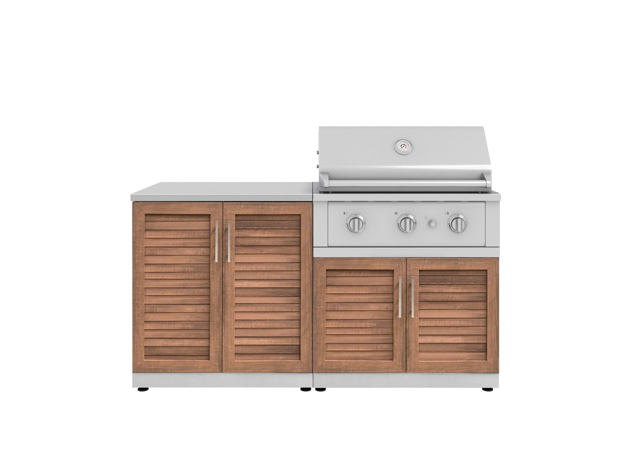 Outdoor Kitchen Stainless Steel Louvered Doors 4 Piece Cabinet Set with 2 Door, Grill Cabinet, Performance Grill and Countertop
