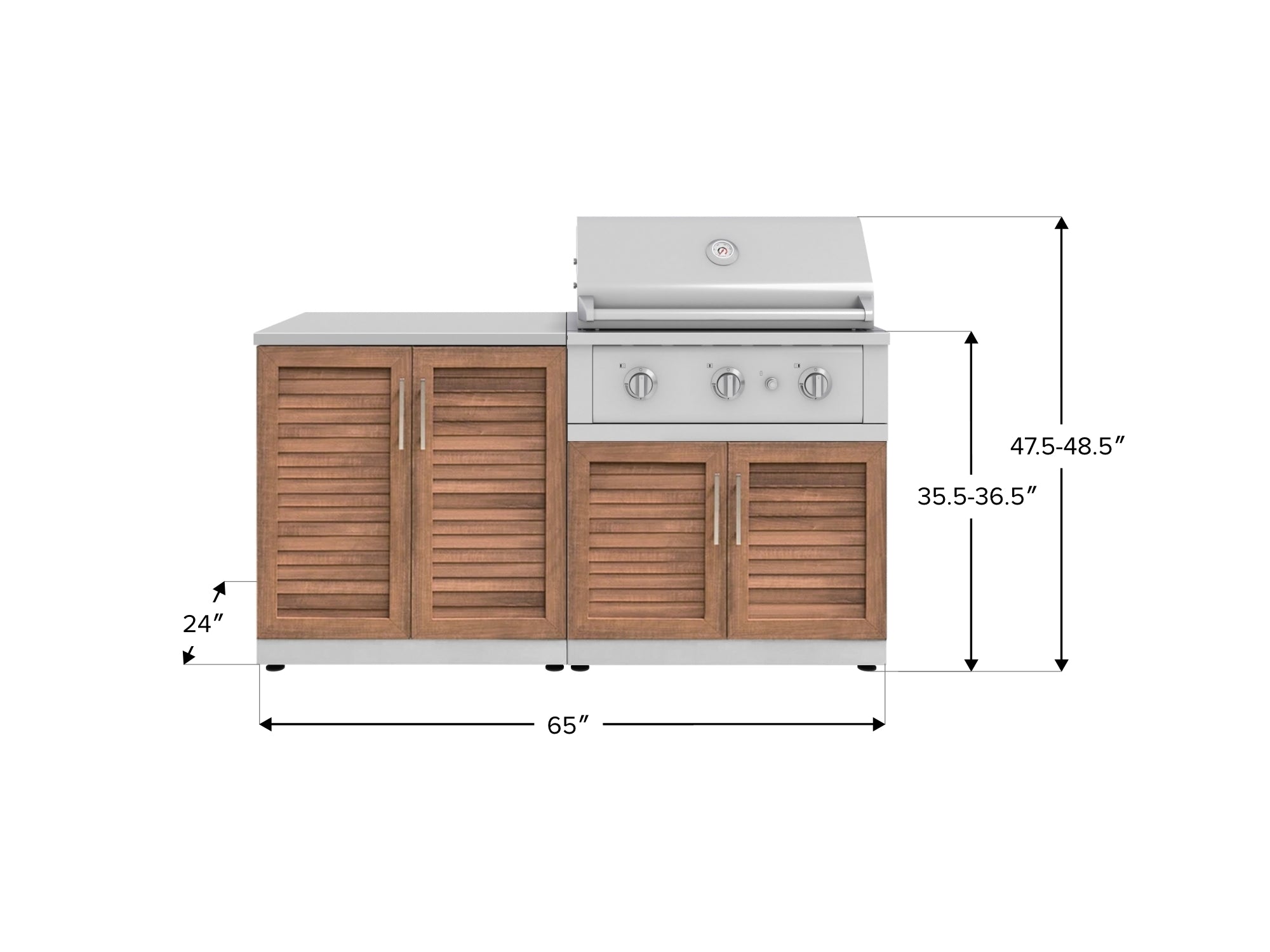 Outdoor Kitchen Stainless Steel Louvered Doors 4 Piece Cabinet Set with 2 Door, Grill Cabinet, Performance Grill and Countertop