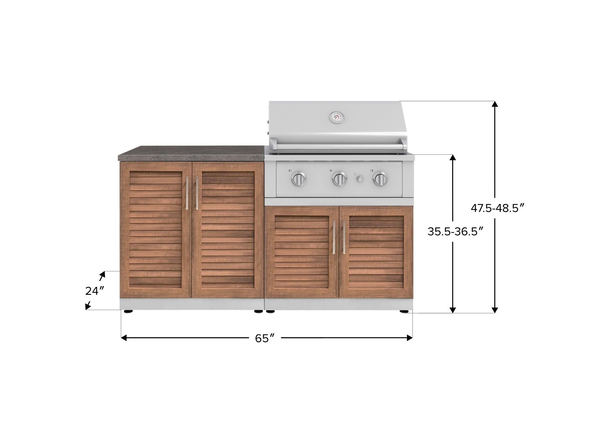 Outdoor Kitchen Stainless Steel Louvered Doors 4 Piece Cabinet Set with 2 Door, Grill Cabinet, Performance Grill and Countertop