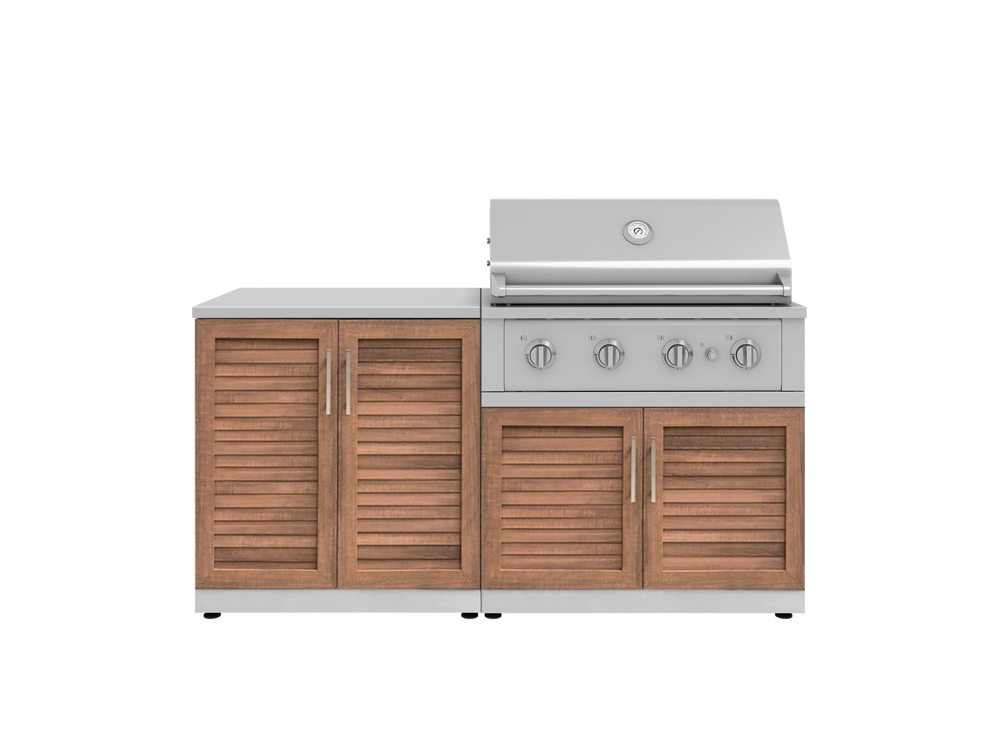 Outdoor Kitchen Stainless Steel Louvered Doors 4 Piece Cabinet Set with 2 Door, Grill Cabinet, Performance Grill and Countertop