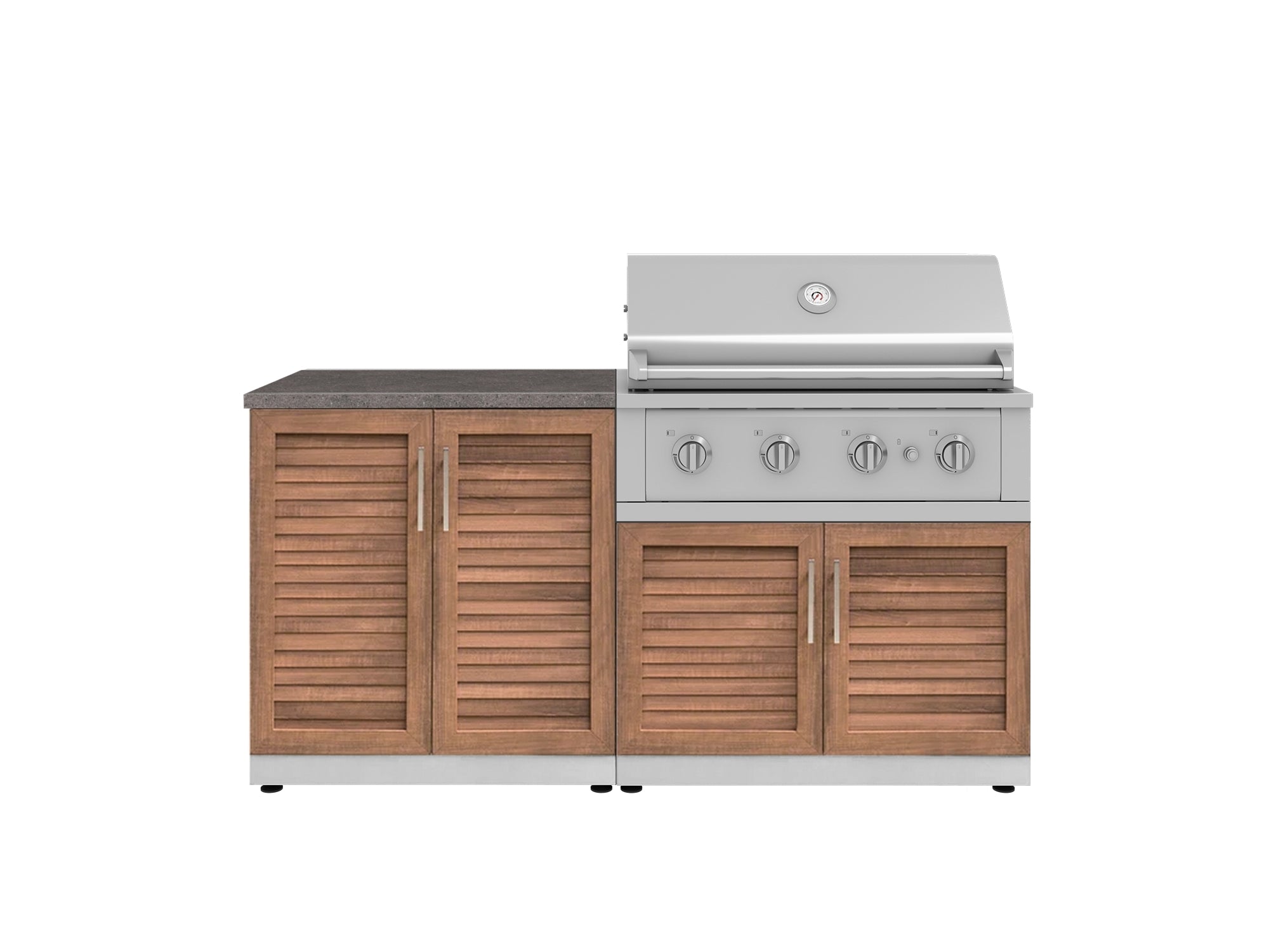 Outdoor Kitchen Stainless Steel Louvered Doors 4 Piece Cabinet Set with 2 Door, Grill Cabinet, Performance Grill and Countertop