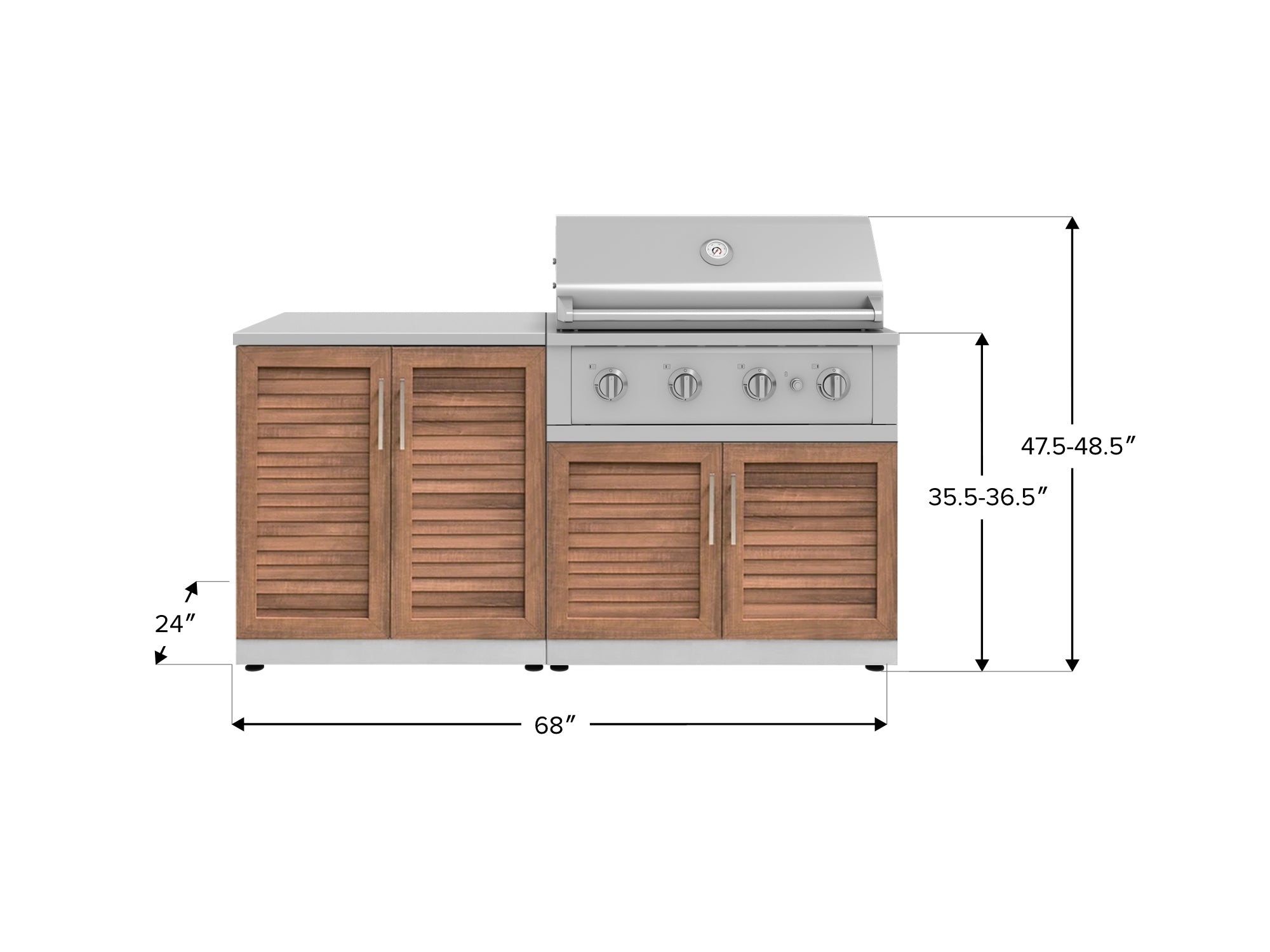 Outdoor Kitchen Stainless Steel Louvered Doors 4 Piece Cabinet Set with 2 Door, Grill Cabinet, Performance Grill and Countertop