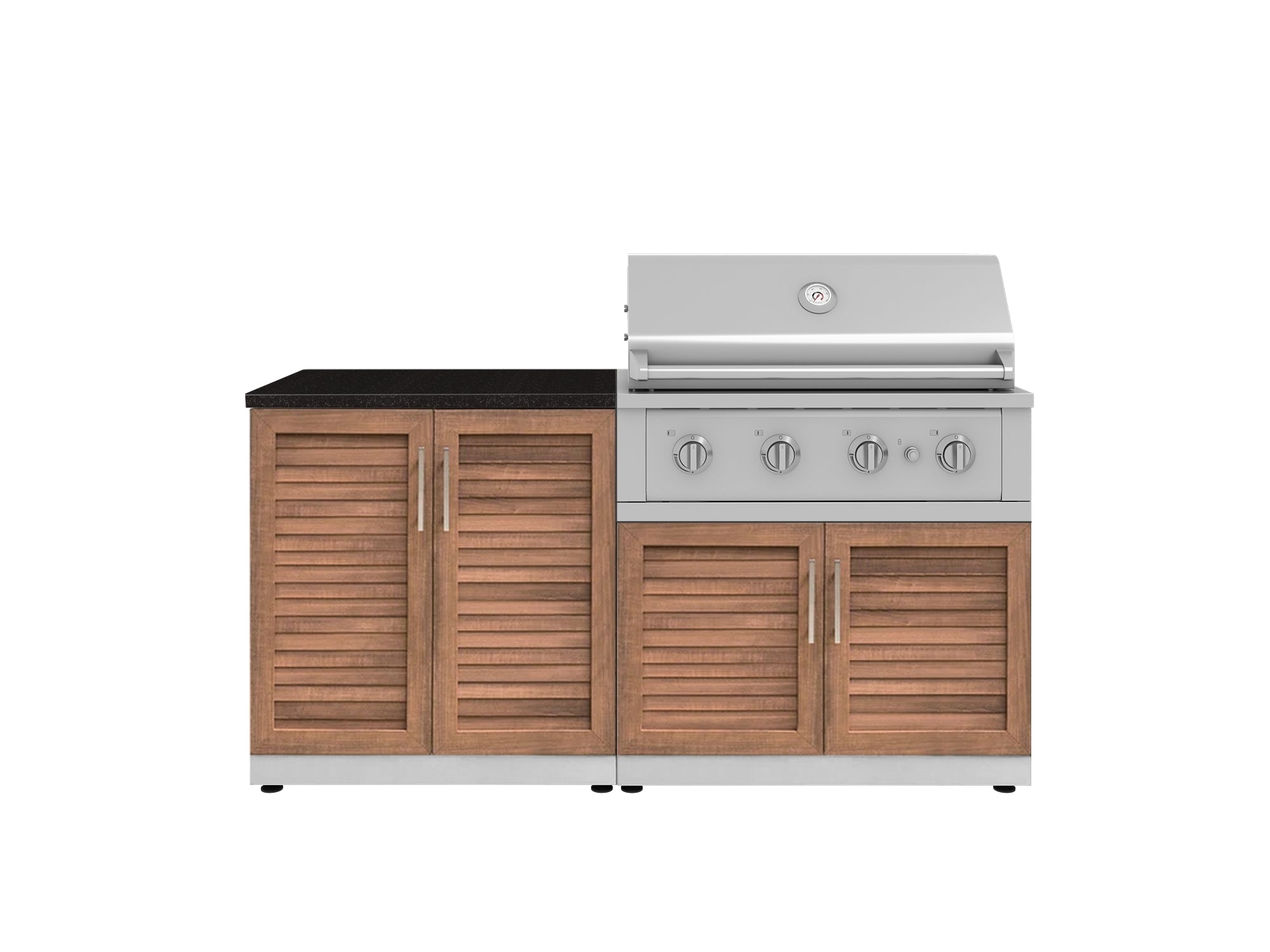 Outdoor Kitchen Stainless Steel Louvered Doors 4 Piece Cabinet Set with 2 Door, Grill Cabinet, Performance Grill and Countertop