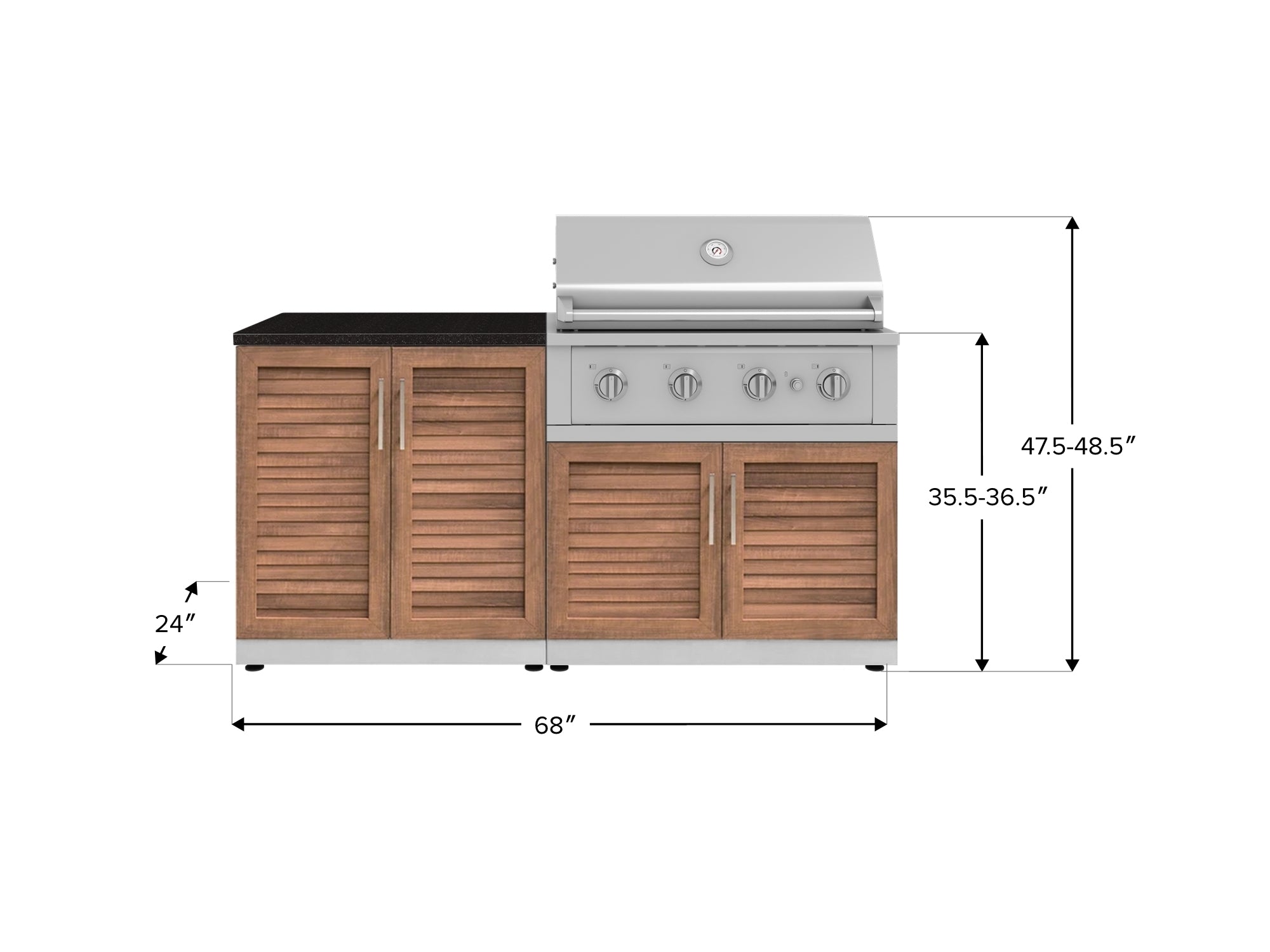 Outdoor Kitchen Stainless Steel Louvered Doors 4 Piece Cabinet Set with 2 Door, Grill Cabinet, Performance Grill and Countertop