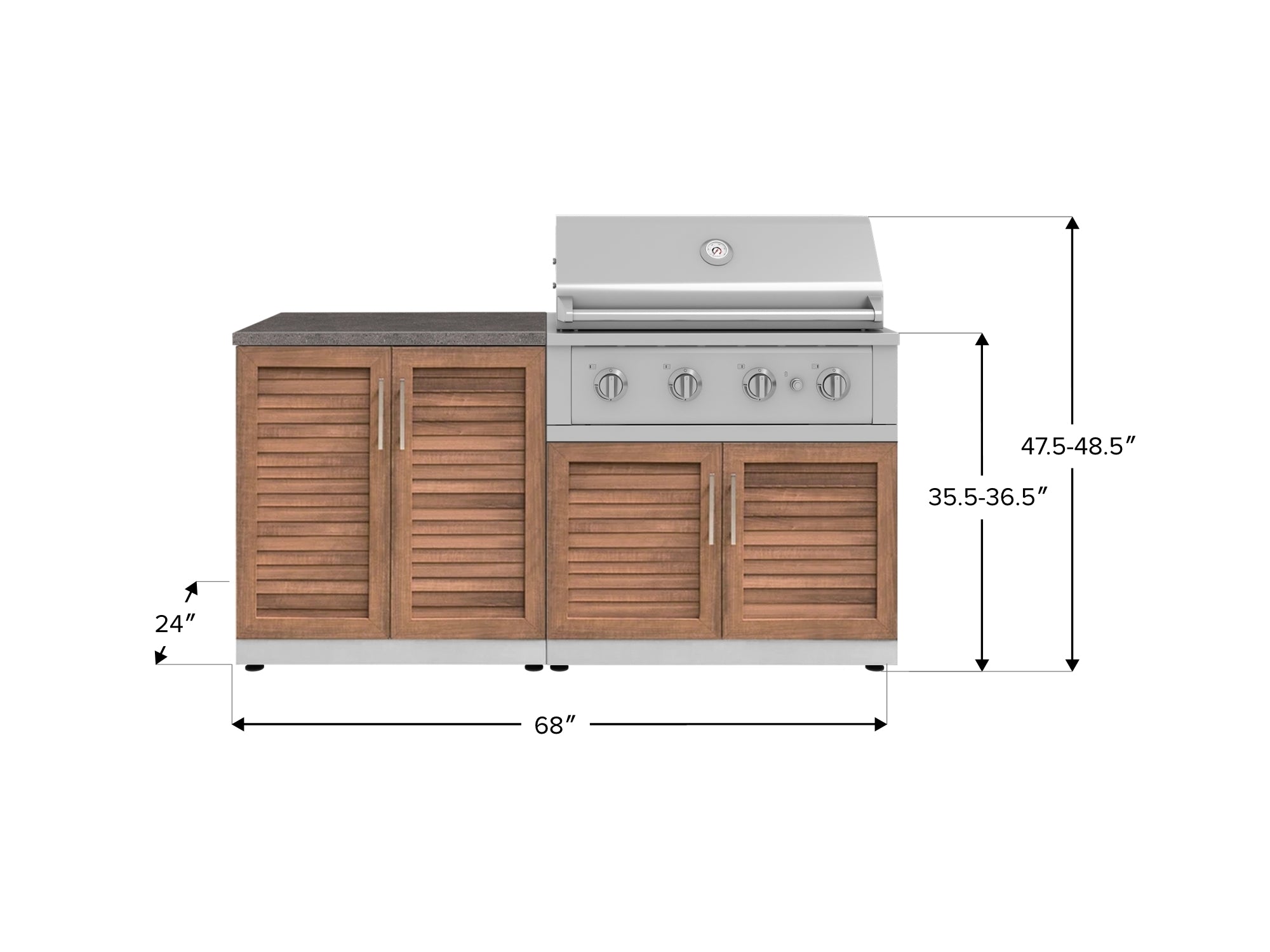 Outdoor Kitchen Stainless Steel Louvered Doors 4 Piece Cabinet Set with 2 Door, Grill Cabinet, Performance Grill and Countertop