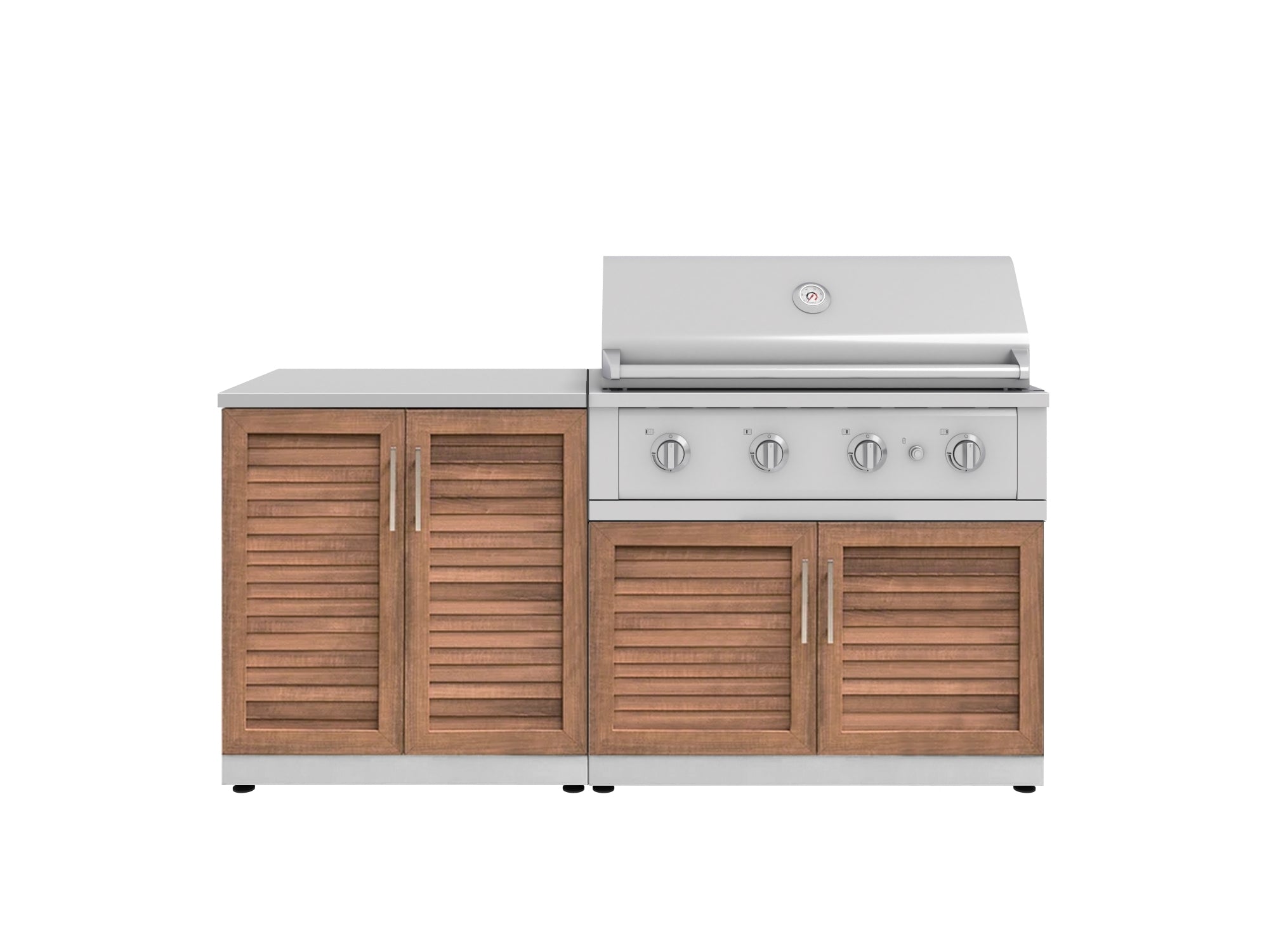 Outdoor Kitchen Stainless Steel Louvered Doors 4 Piece Cabinet Set with 2 Door, Grill Cabinet, Performance Grill and Countertop