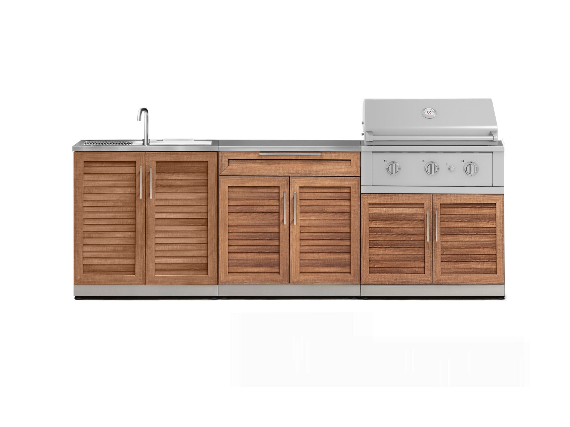 Outdoor Kitchen Stainless-Steel Louvered Doors 5 Piece Cabinet Set with Sink, 2-Door with Drawer, Grill Cabinet, Performance Grill and Countertop