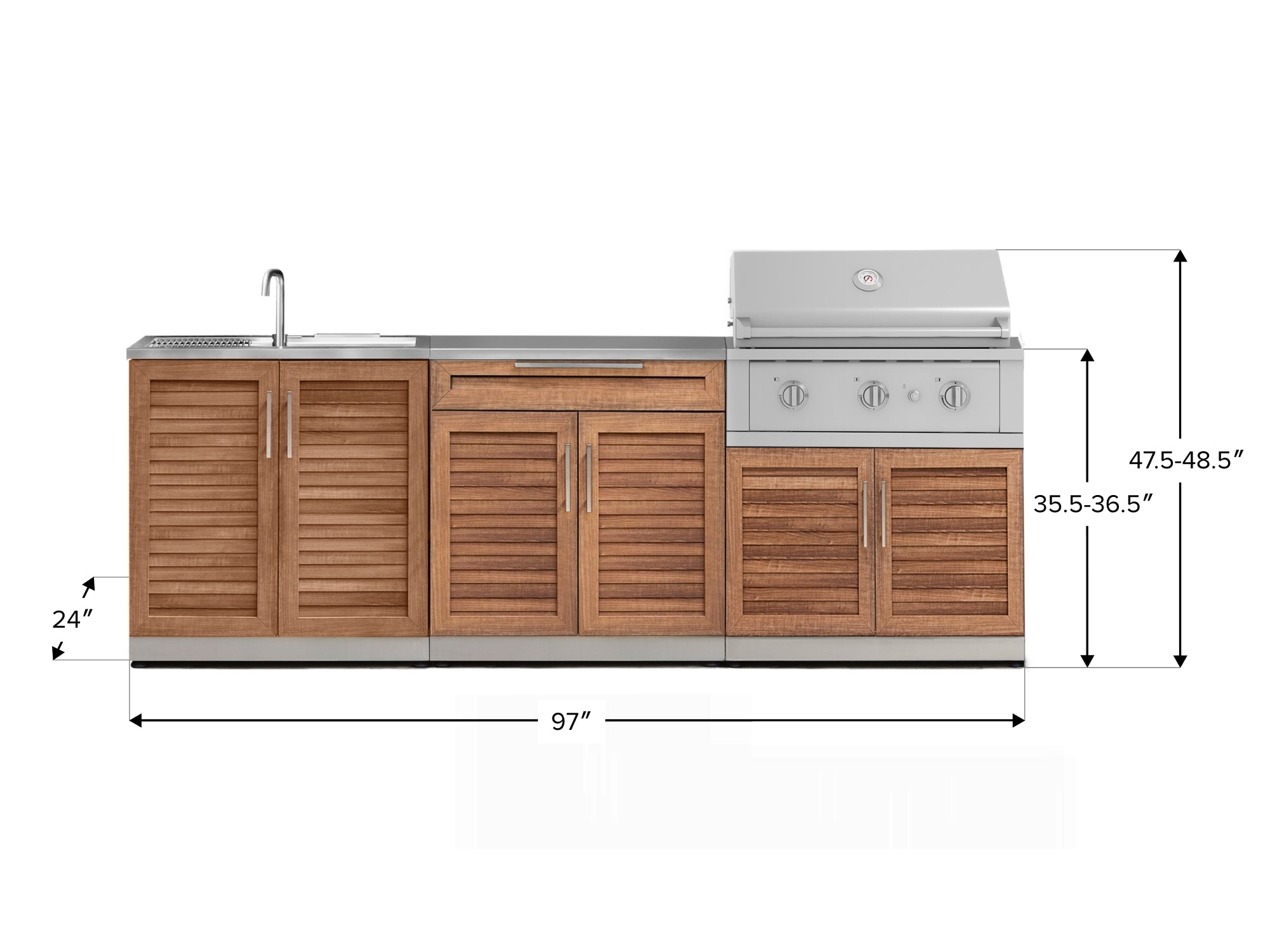 Outdoor Kitchen Stainless-Steel Louvered Doors 5 Piece Cabinet Set with Sink, 2-Door with Drawer, Grill Cabinet, Performance Grill and Countertop